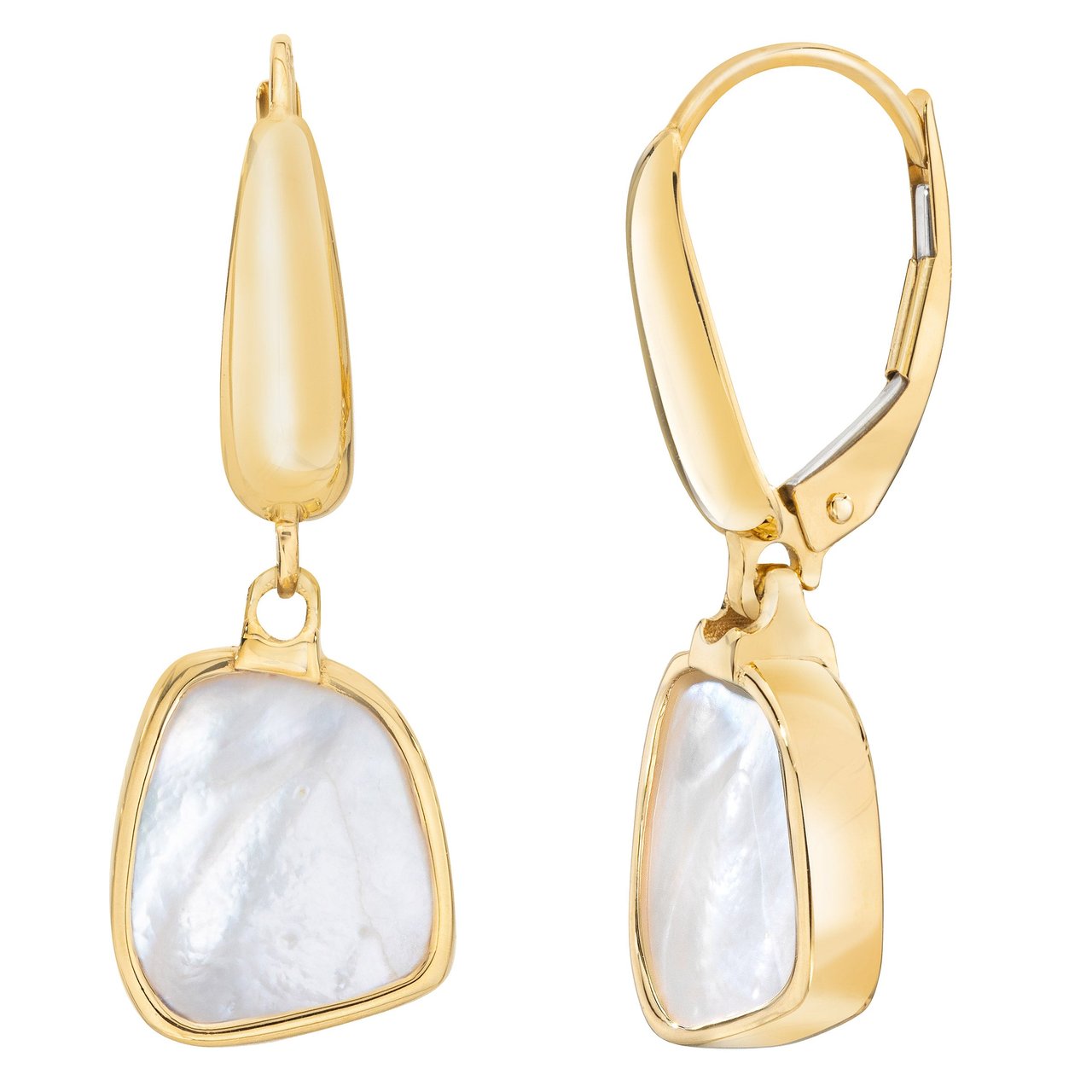 14KT YELLOW GOLD MOTHER OF PEARL DANGLE EARRINGS - Image 1