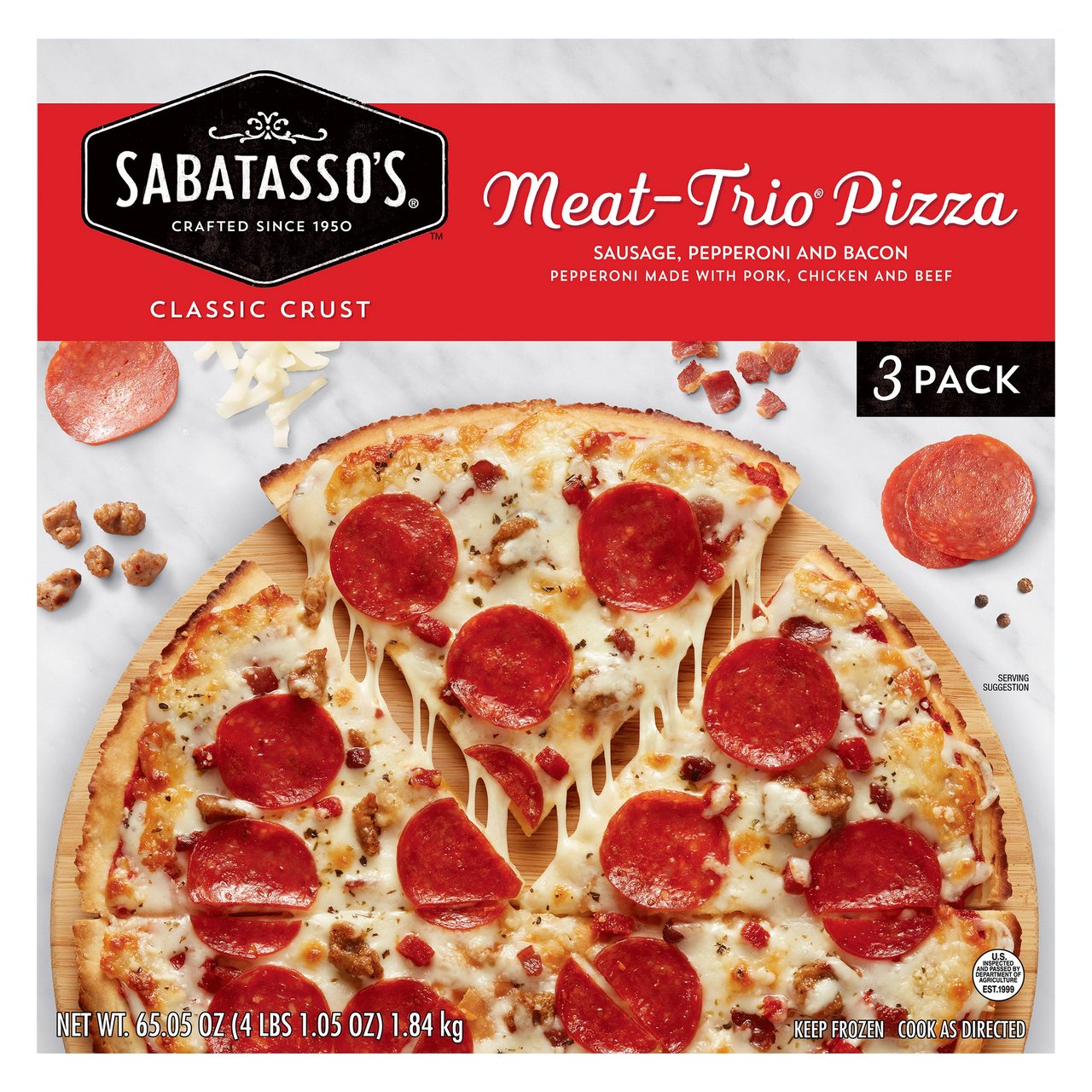 Sabatasso's Meat Trio Classic Crust Pizza, 3-Pack (4.66 lbs