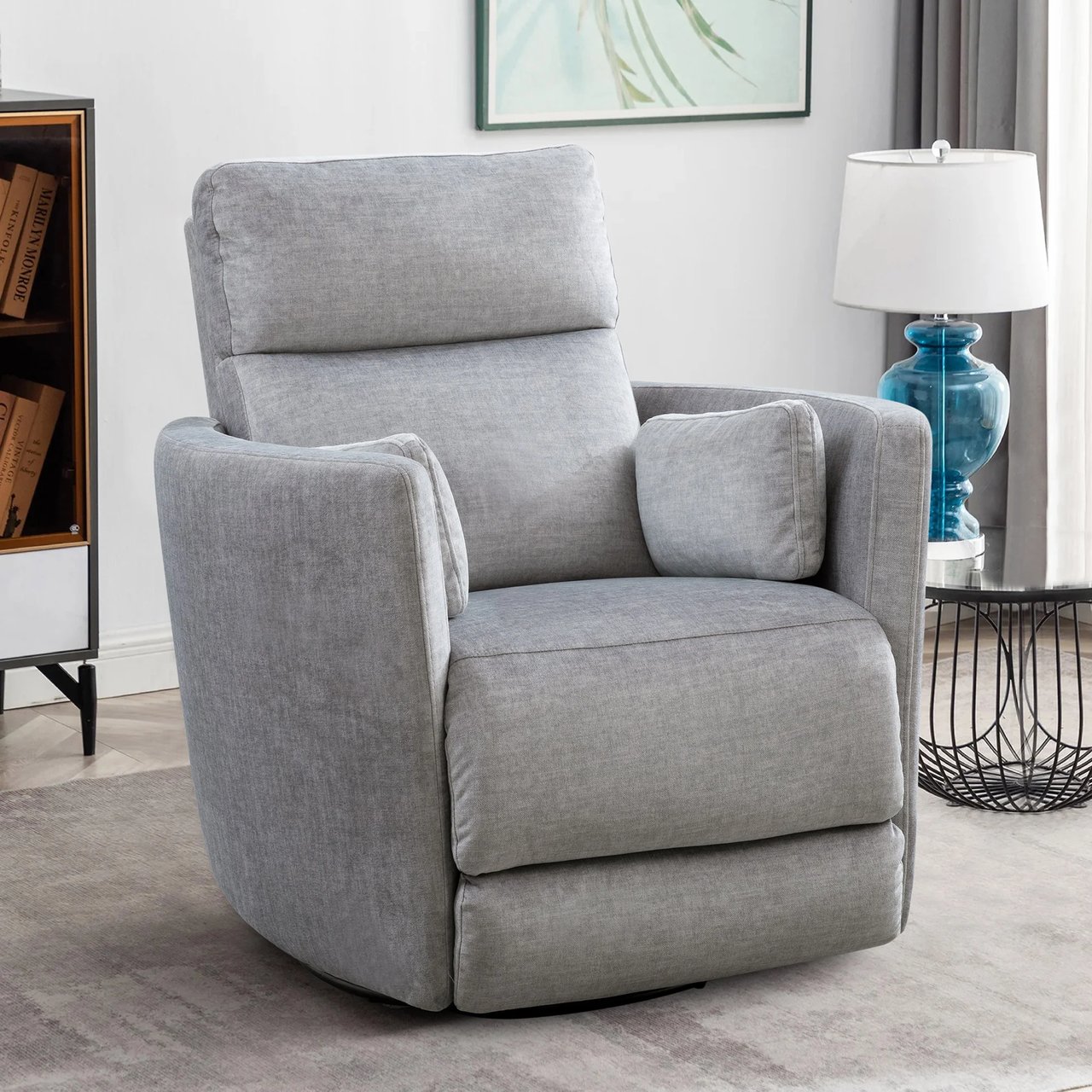 Darcy Fabric Power Swivel Glider Recliner with Power Headrest - Image 1