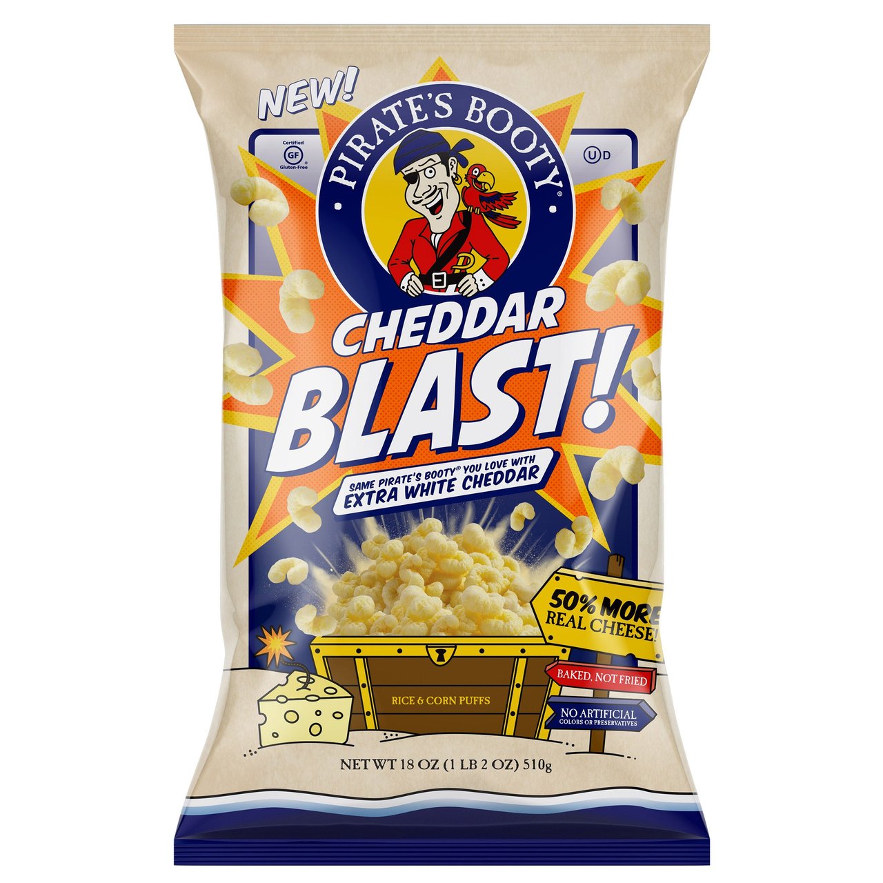 Pirate's Booty Cheddar Blast Rice & Corn Puffs 18 oz - Image 1