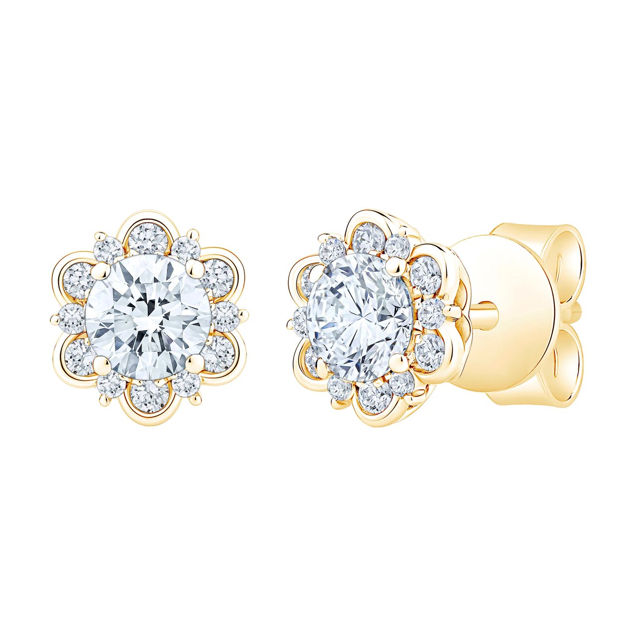14kt Yellow Gold VS2 I 0.75ctw Round Diamond Sunburst Earrings - Image 1
