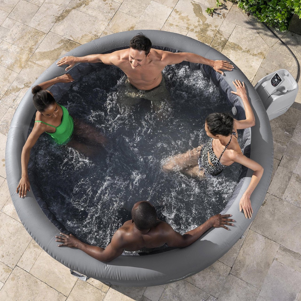 SaluSpa Ventura EnergySense Smart AirJet 6-8 Person Inflatable Hot Tub Spa, Gray - Image 1