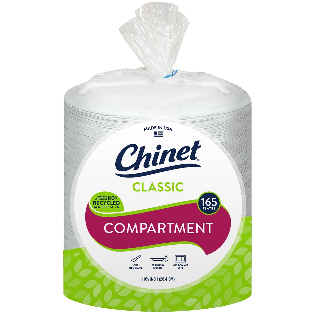 Chinet Classic 10-3/8" Paper Plate 3 Compartment 165 Count - Image 1