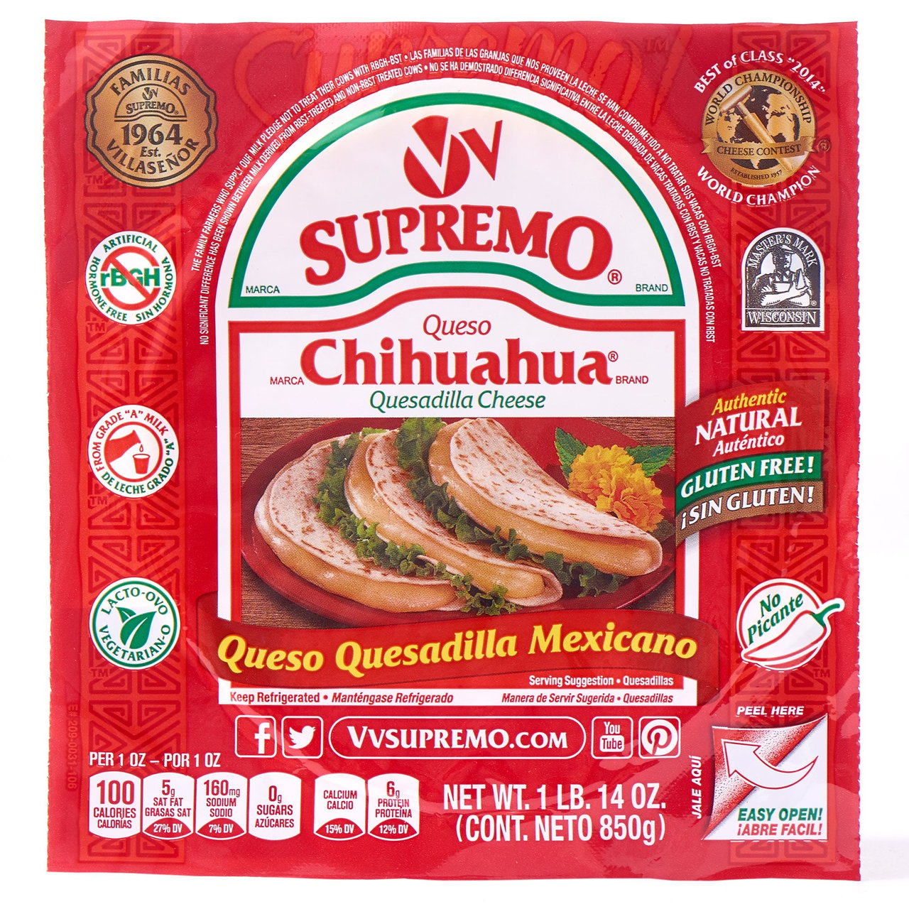V&V Supremo Foods Queso Chihuahua 30 Ounce Package - Image 1