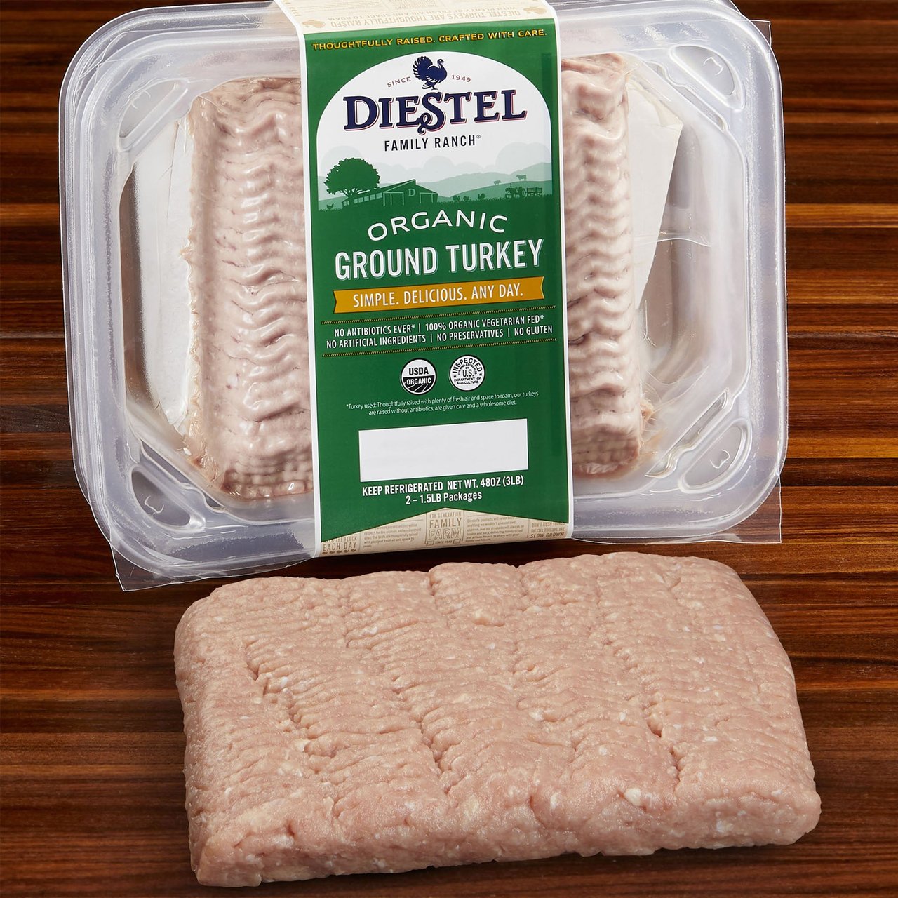 Organic Ground Turkey 2 - 1.5 lb Units, 93% Lean / 7% Fat - Image 1