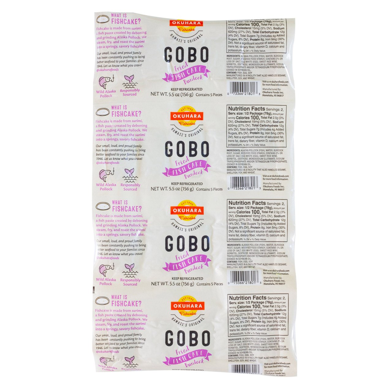 Okuhara Foods Gobo Tempura Fishcake, 4 x 5.5 oz - Image 1