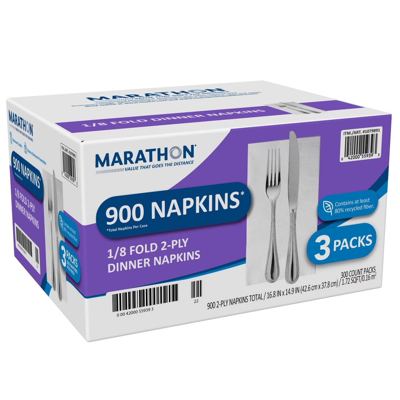 Marathon 2-Ply Dinner Napkin, 1/8 Fold, 900 Count - Image 1