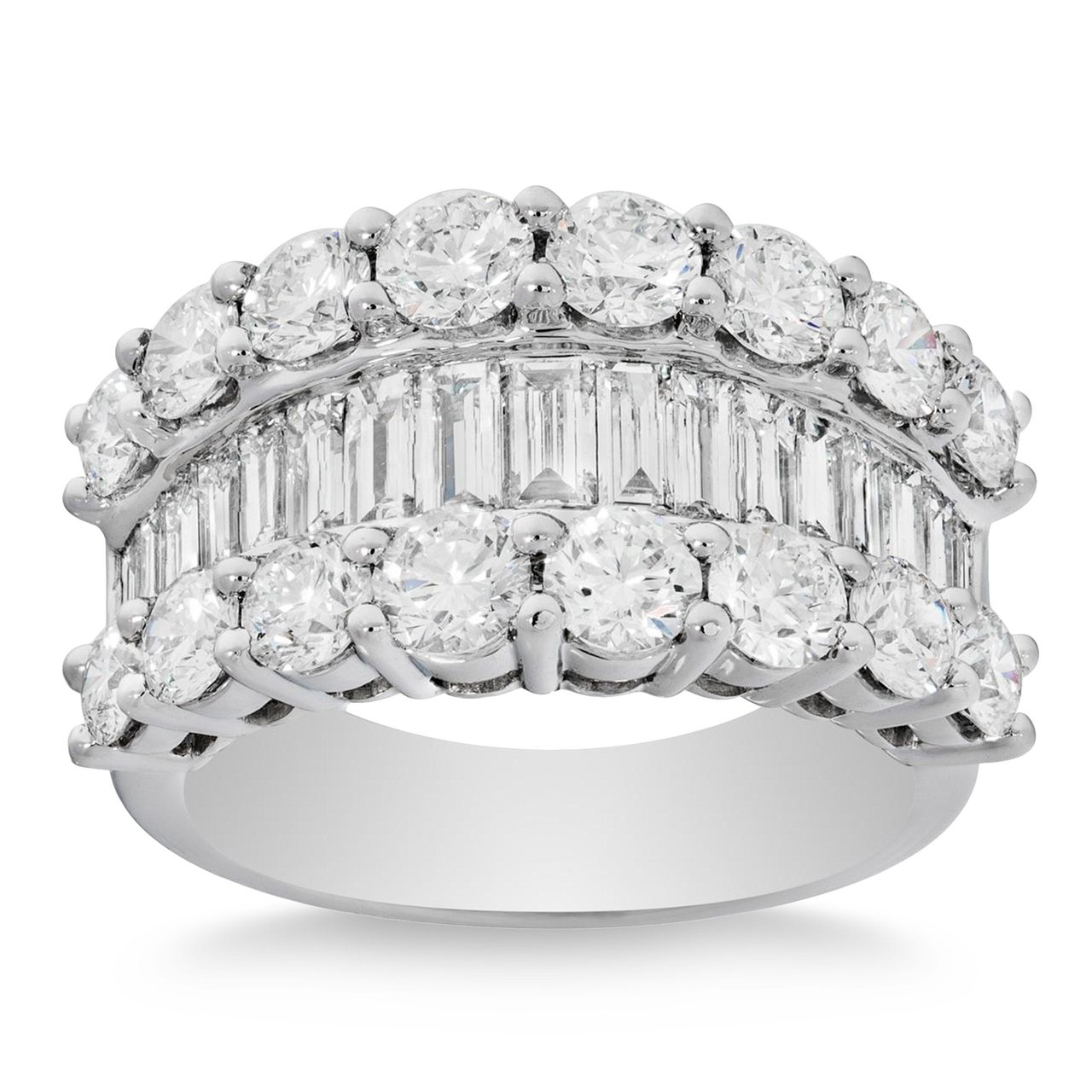 Platinum VS2 I 3.20 ctw Baguette & Round Diamond Ring - Image 1