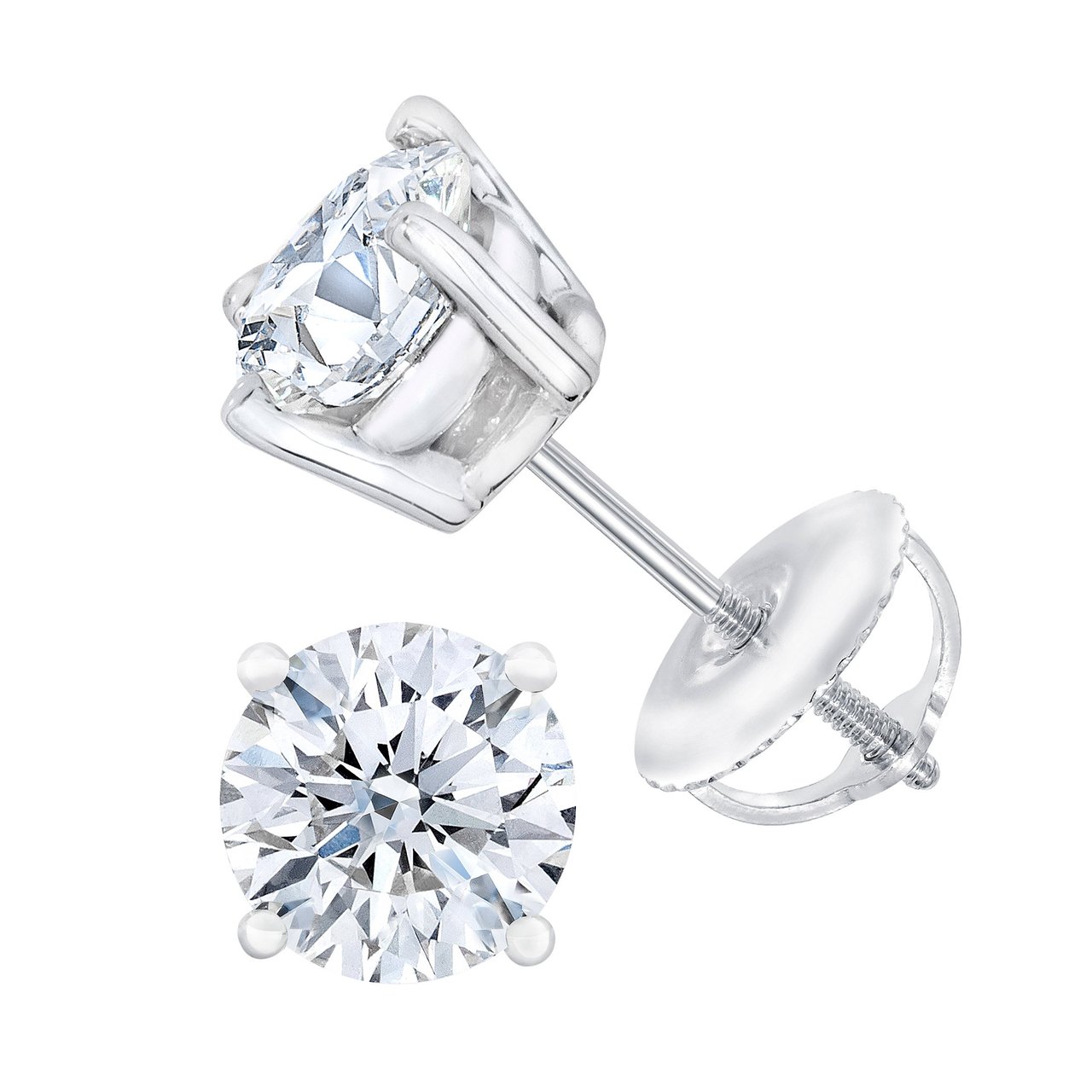 2.70 CTW Round Diamond Platinum Stud Earrings VS1/VS2 "H" Color - Image 1