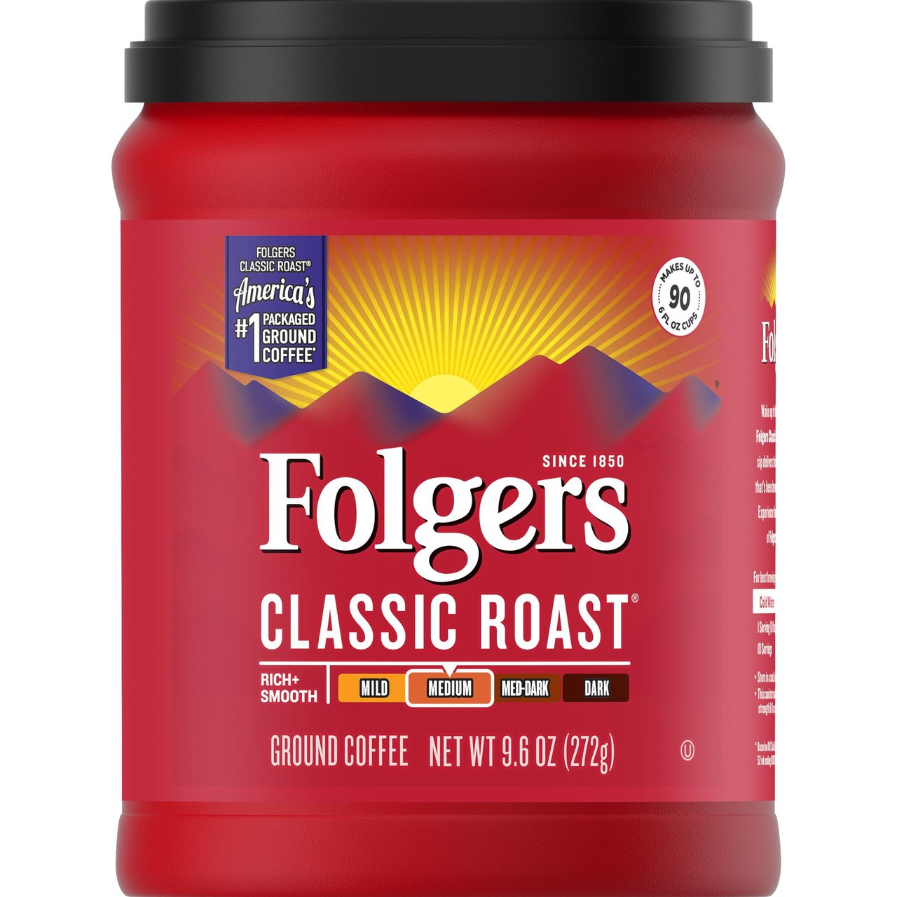 Folgers Classic Roast Ground Coffee, Medium Roast, 3.3 lb (6 Pack, 9.6 oz Each) - Image 1