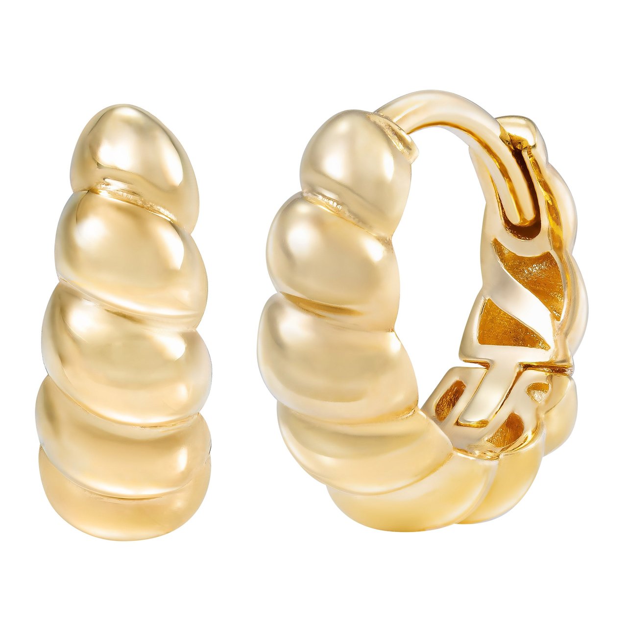 14KT Yellow Gold Hinged Huggie Hoop Earrings, 1 Pair, Made in Italy - Image 1