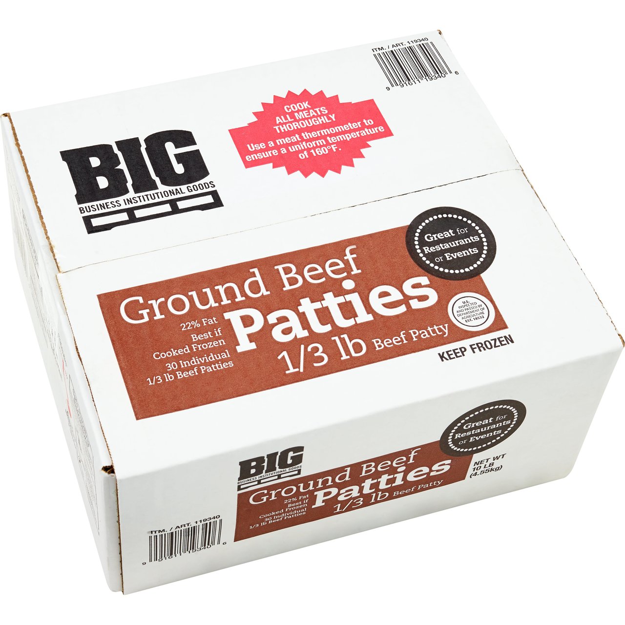 BIG Ground Beef Patties, 1/3 lb Patty, 30 ct - Image 1