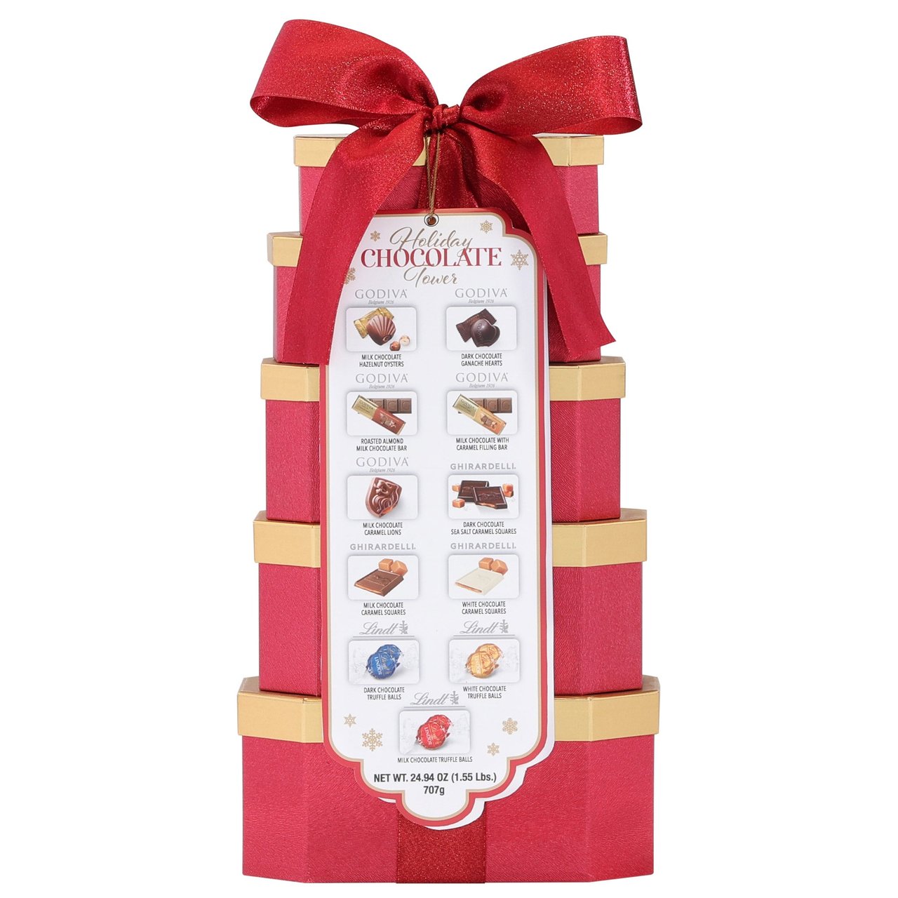 Holiday Chocolate Tower, 5-Box Metallic Trim Gift Set, 25.04 oz - Image 1