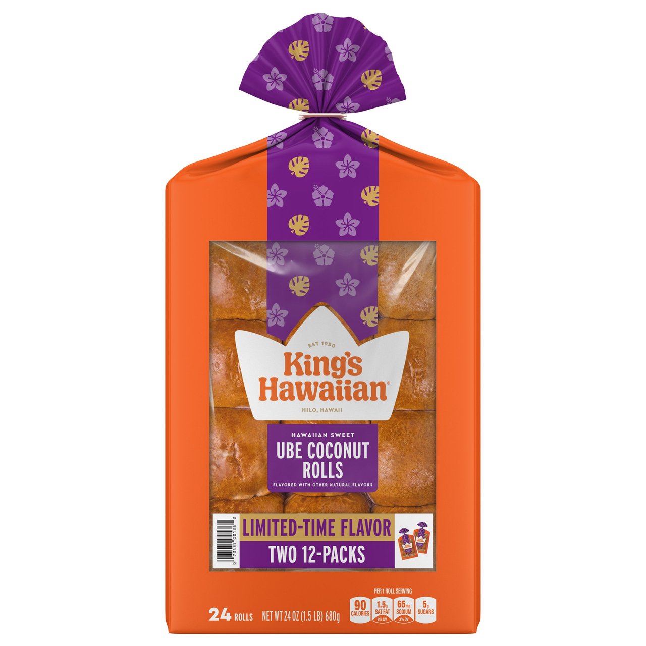 King's Hawaiian Ube Coconut Rolls, 2/12 CT - Image 1