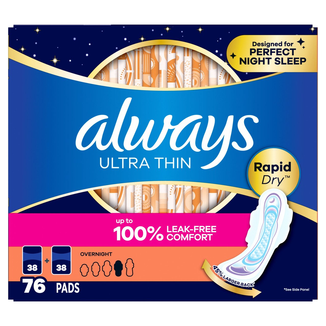 Always Ultra Thin Advanced Overnight Pads 76 CT - Image 1