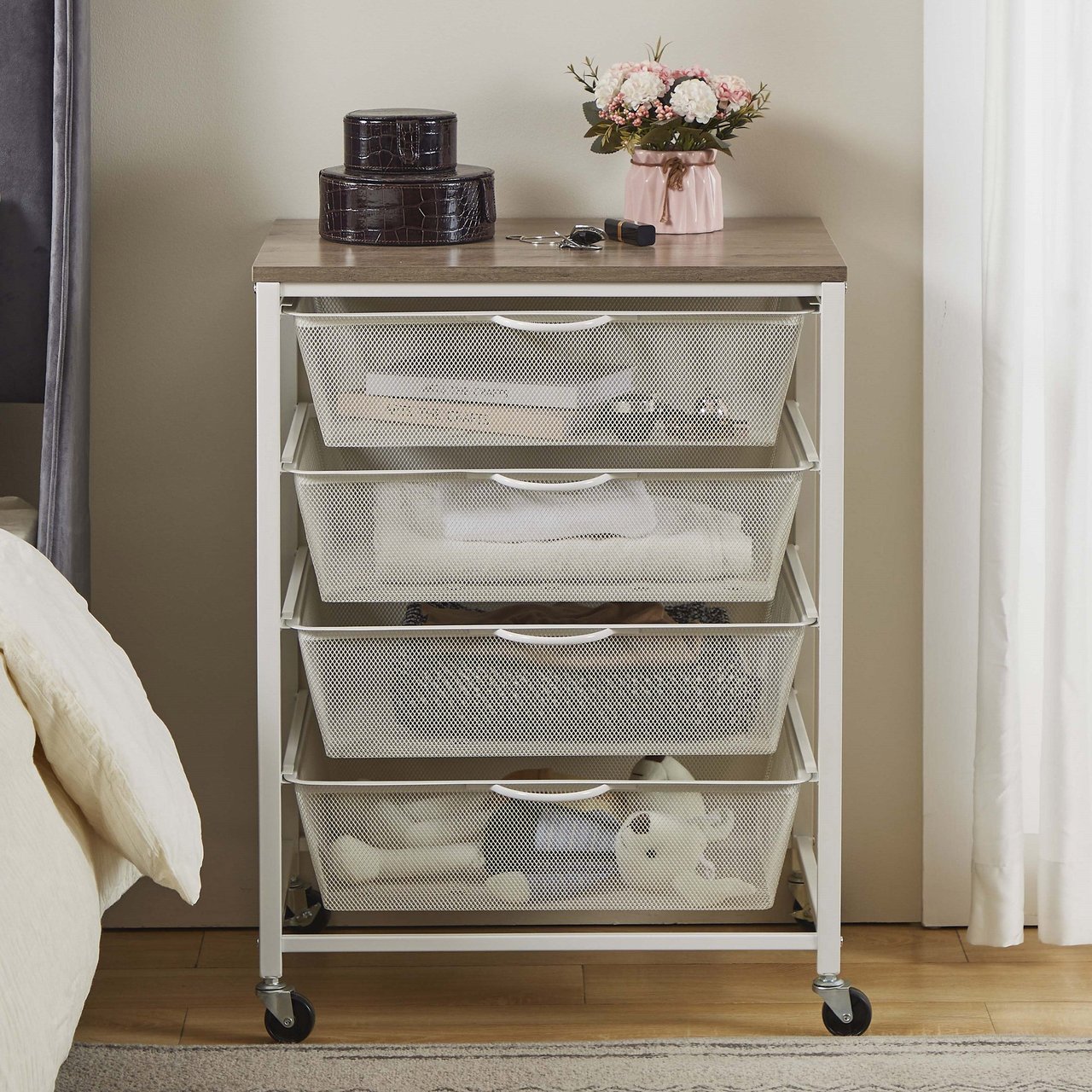 Edifice 4-Drawer Mesh Rolling Cart - Image 1