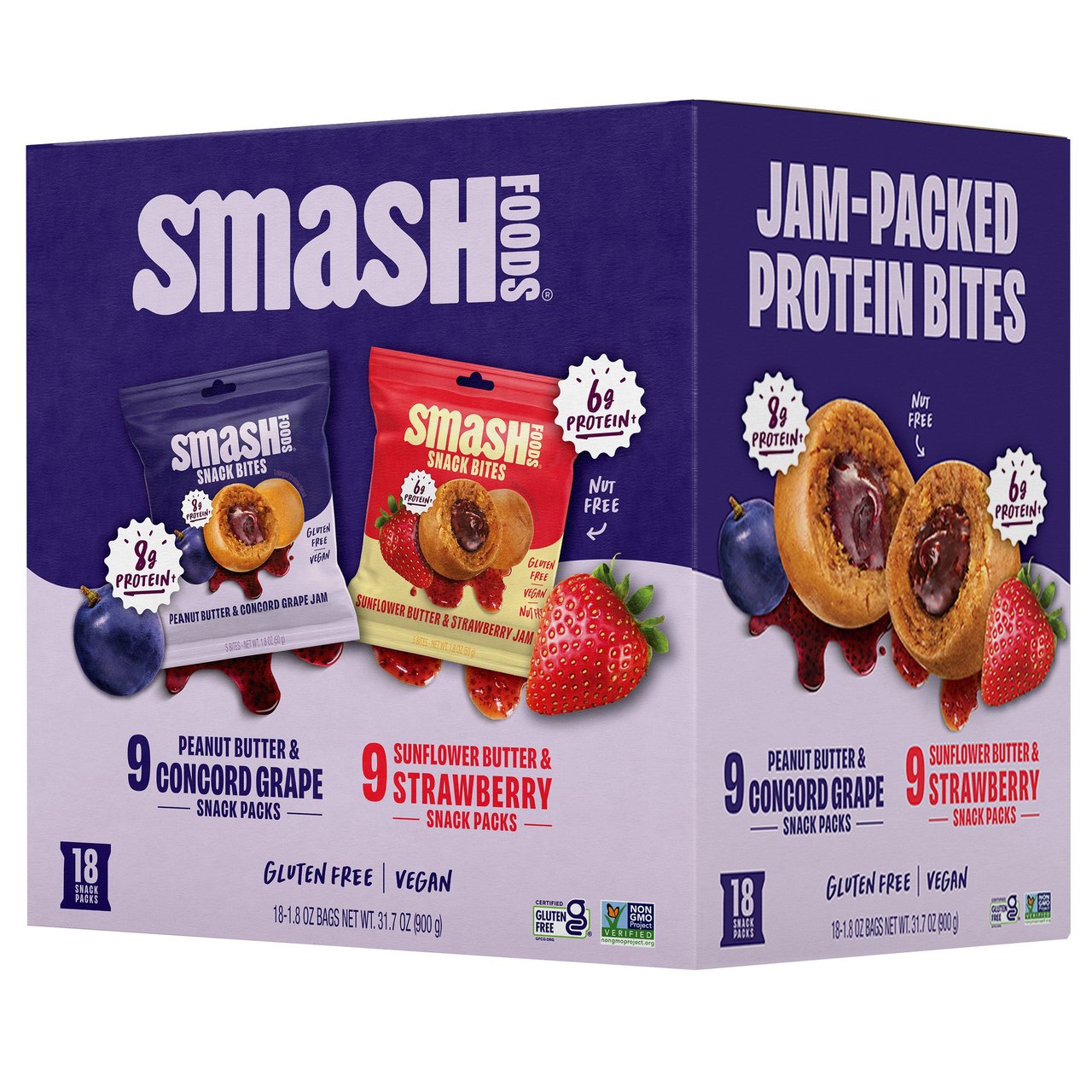 Smash Bites Peanut Butter Grape & Sunflower Butter Strawberry, 18 Count - Image 1