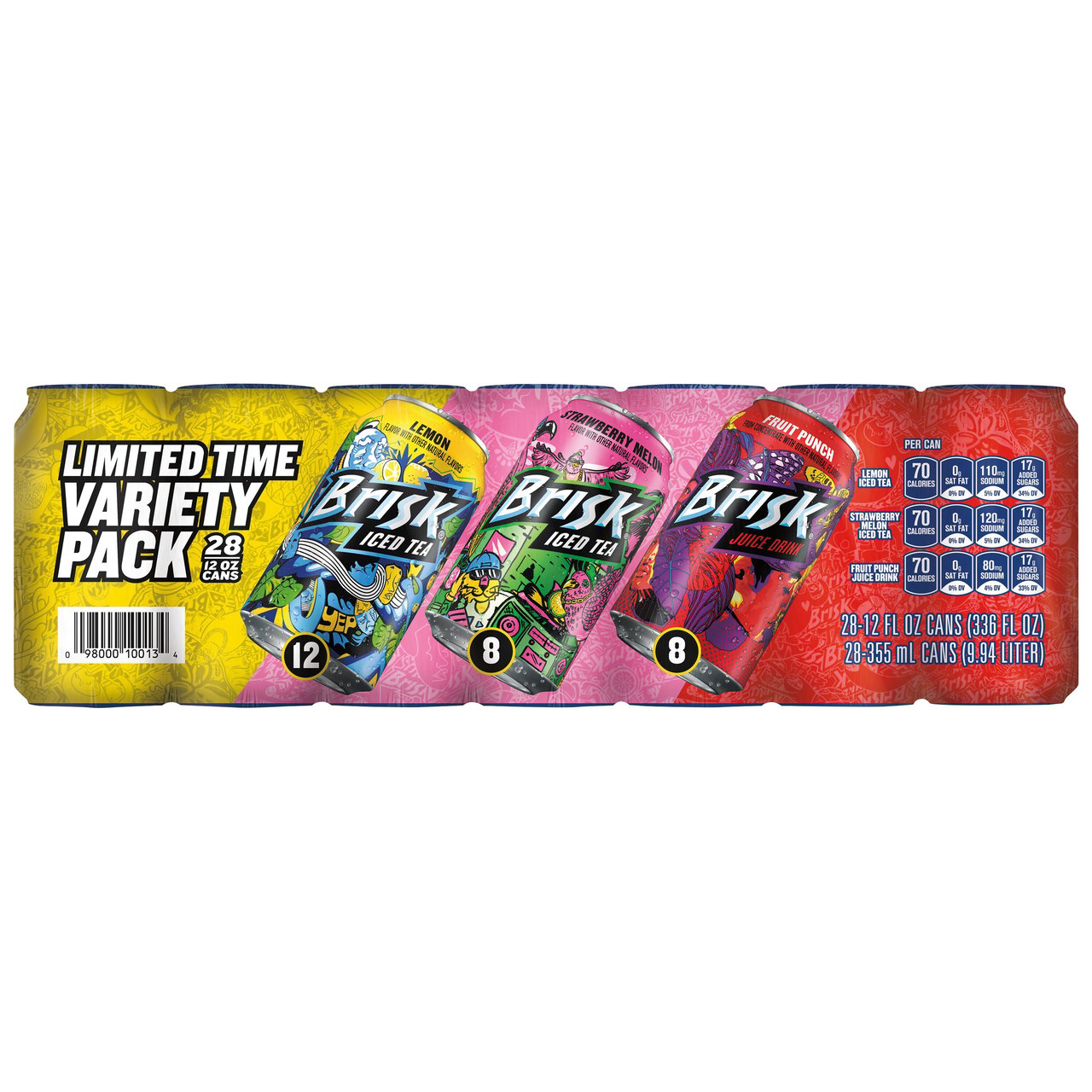Lipton Brisk Iced Tea and Juice Variety Pack, 28 x 12 oz Cans