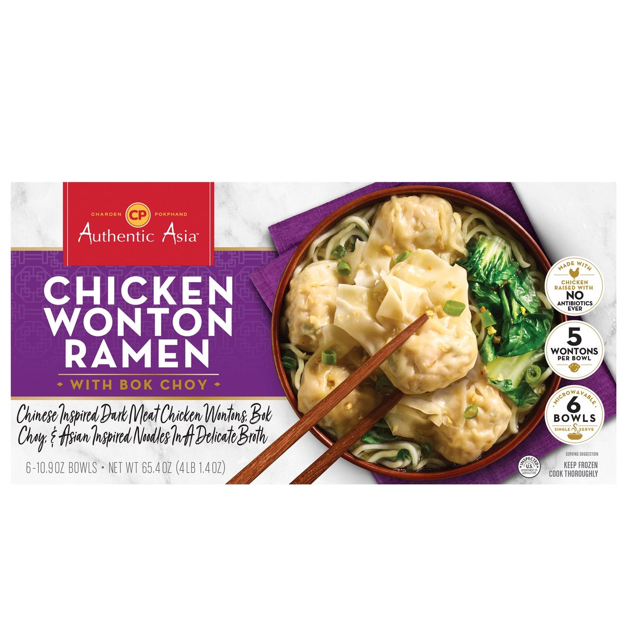 Authentic Asia Chicken Wonton Ramen with Bok Choy, 6-Count (65.4 oz) - Image 1
