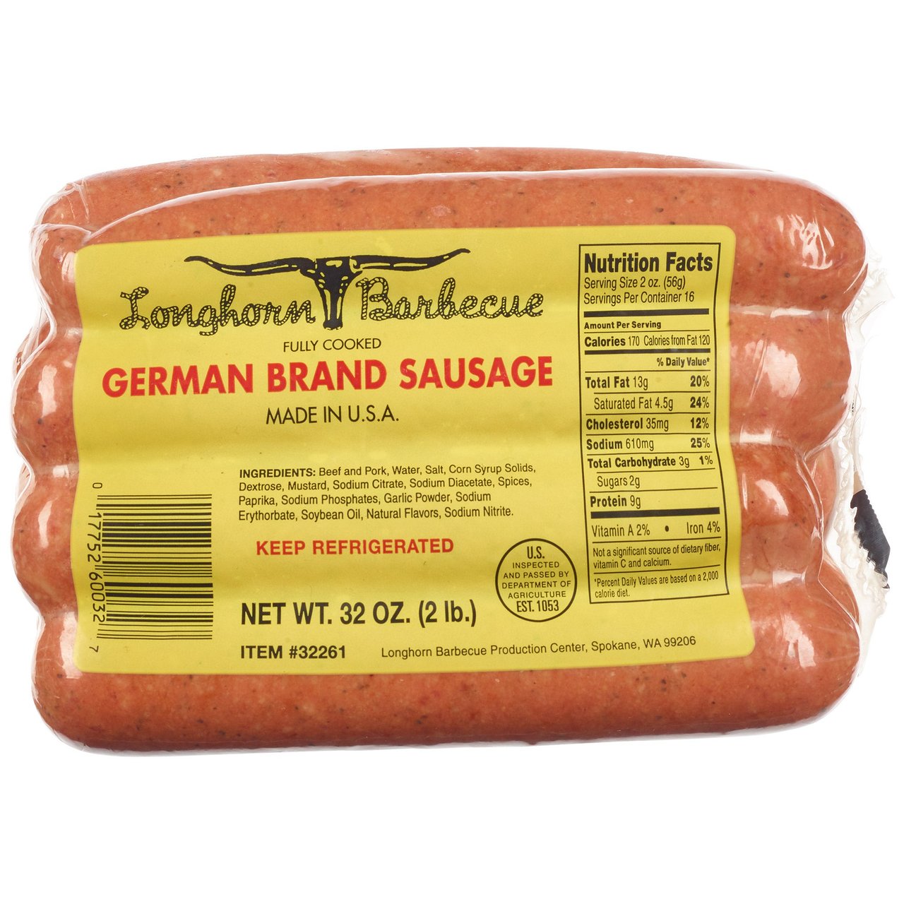 Longhorn Barbecue German Sausage 2 lbs