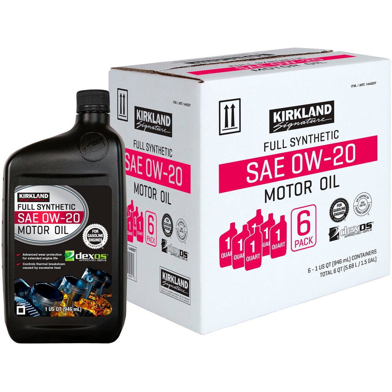 Kirkland Signature SAE 0W-20 Full Synthetic Motor Oil, 1 Qt, 6-Pack - Image 1