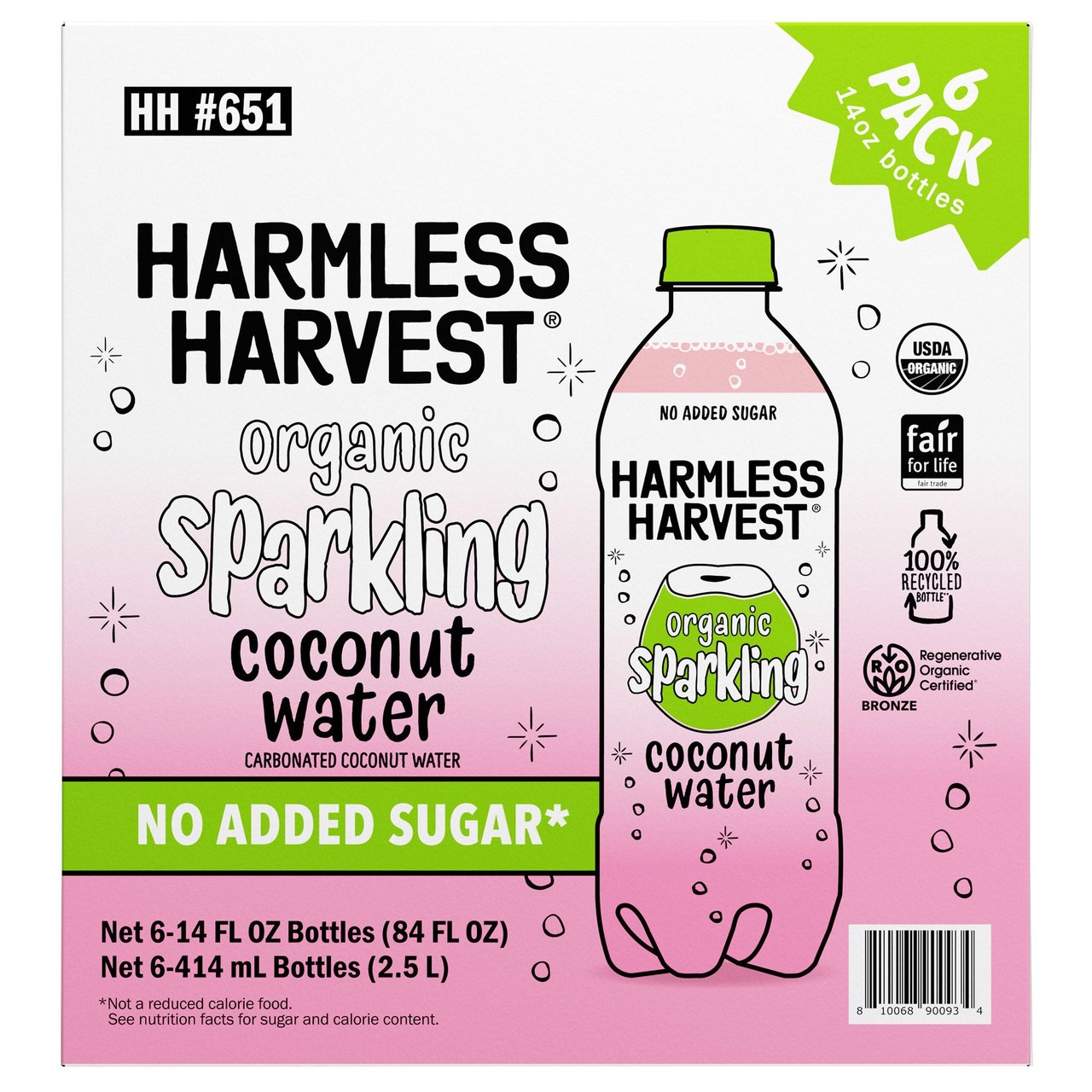 Harmless Harvest Organic Sparkling Coconut Water, 6/14 oz - Image 1