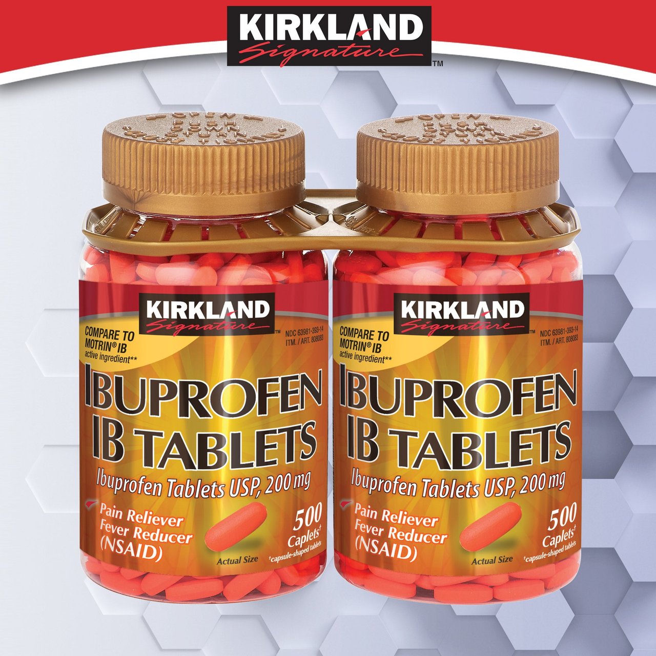 Kirkland Signature Ibuprofen IB 200mg Caplets, 2 x 500 Count - Image 1