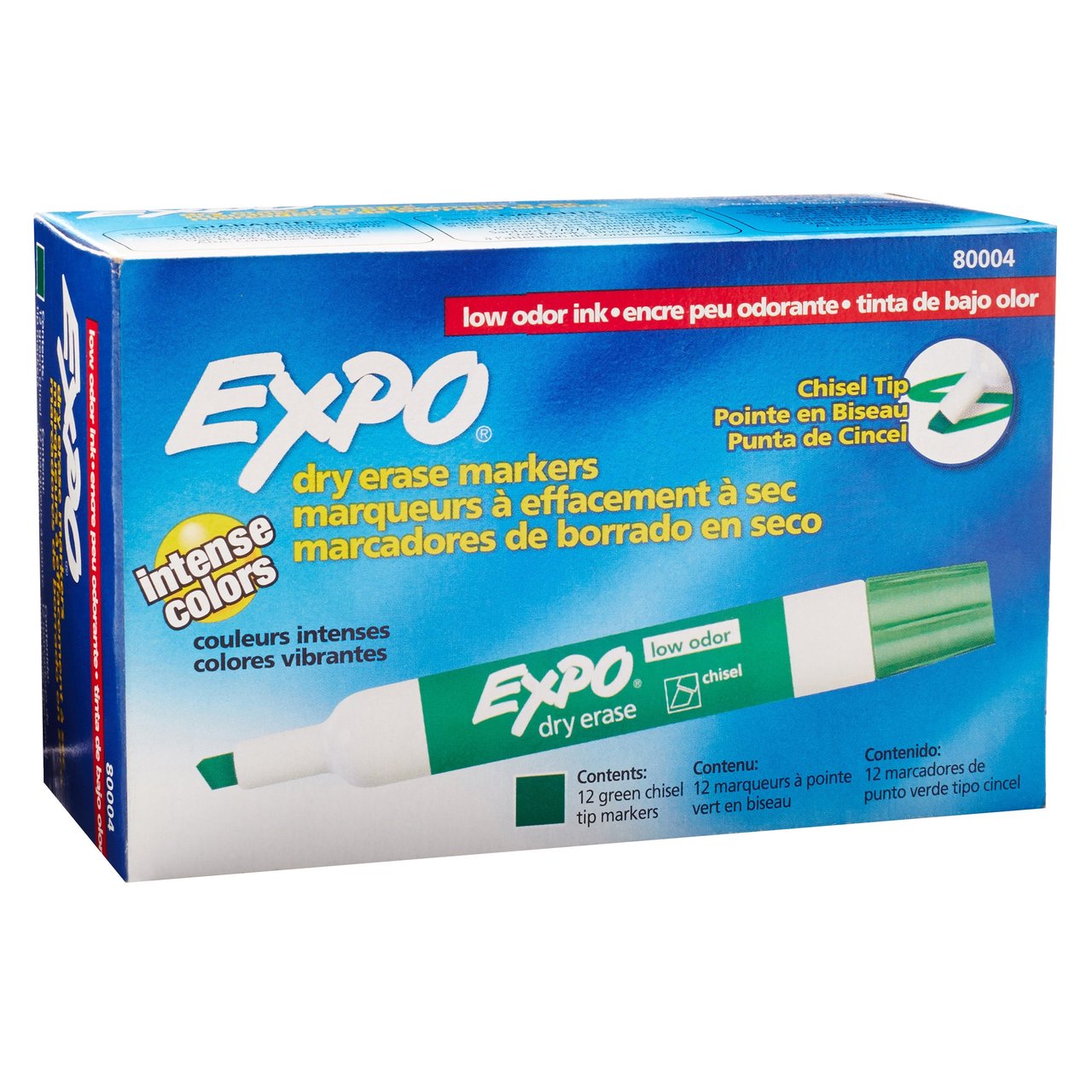 EXPO Low Odor Dry Erase Markers, Chisel Tip, Green, 12-Pack - Image 1