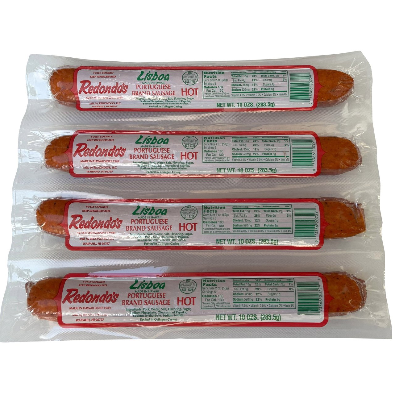 Redondo's Hot Portuguese Sausage, 4 / 10 oz - Image 1