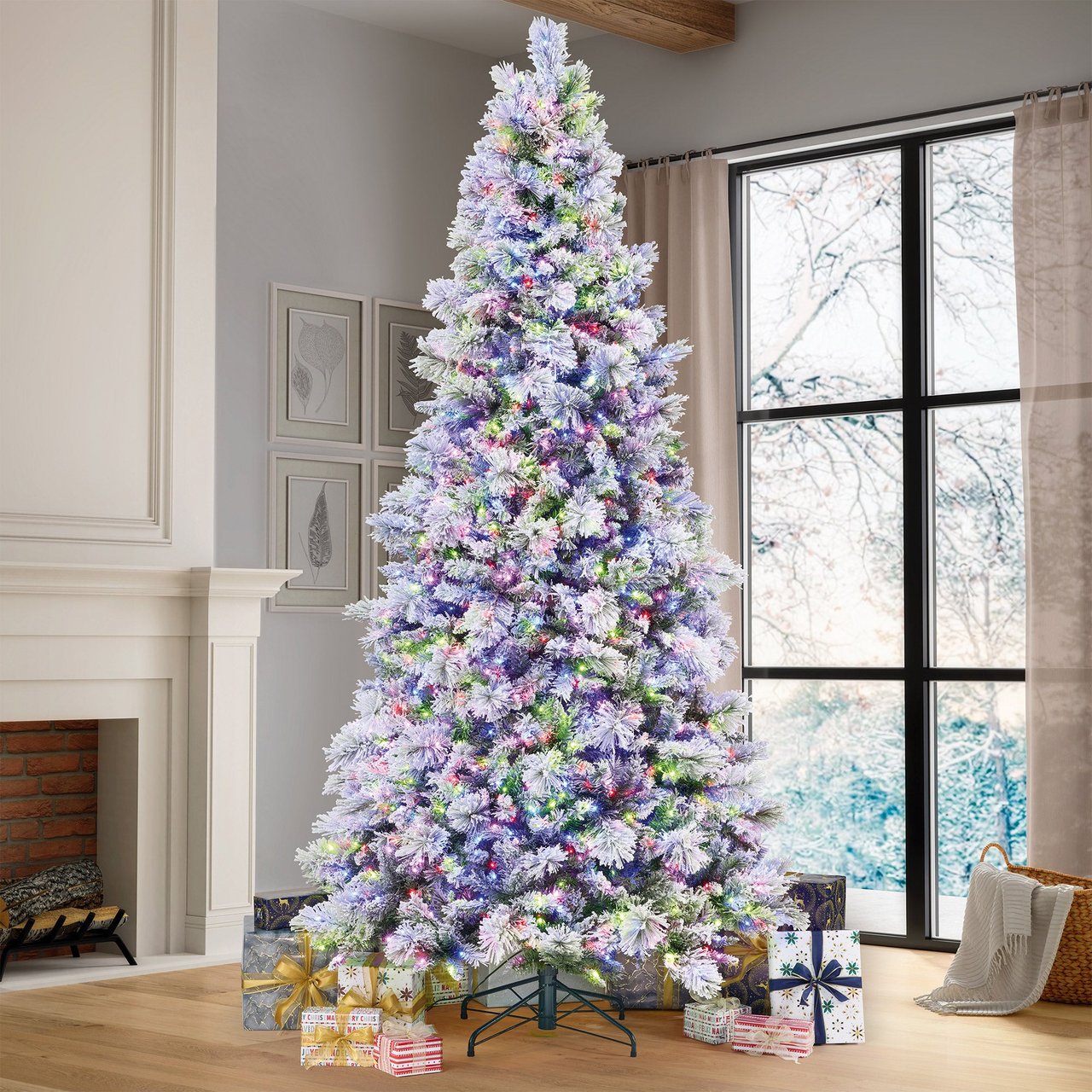 9' PRE-LIT FLOCKED MICRO LED WITH TWINKLE CHRISTMAS TREE - Image 1