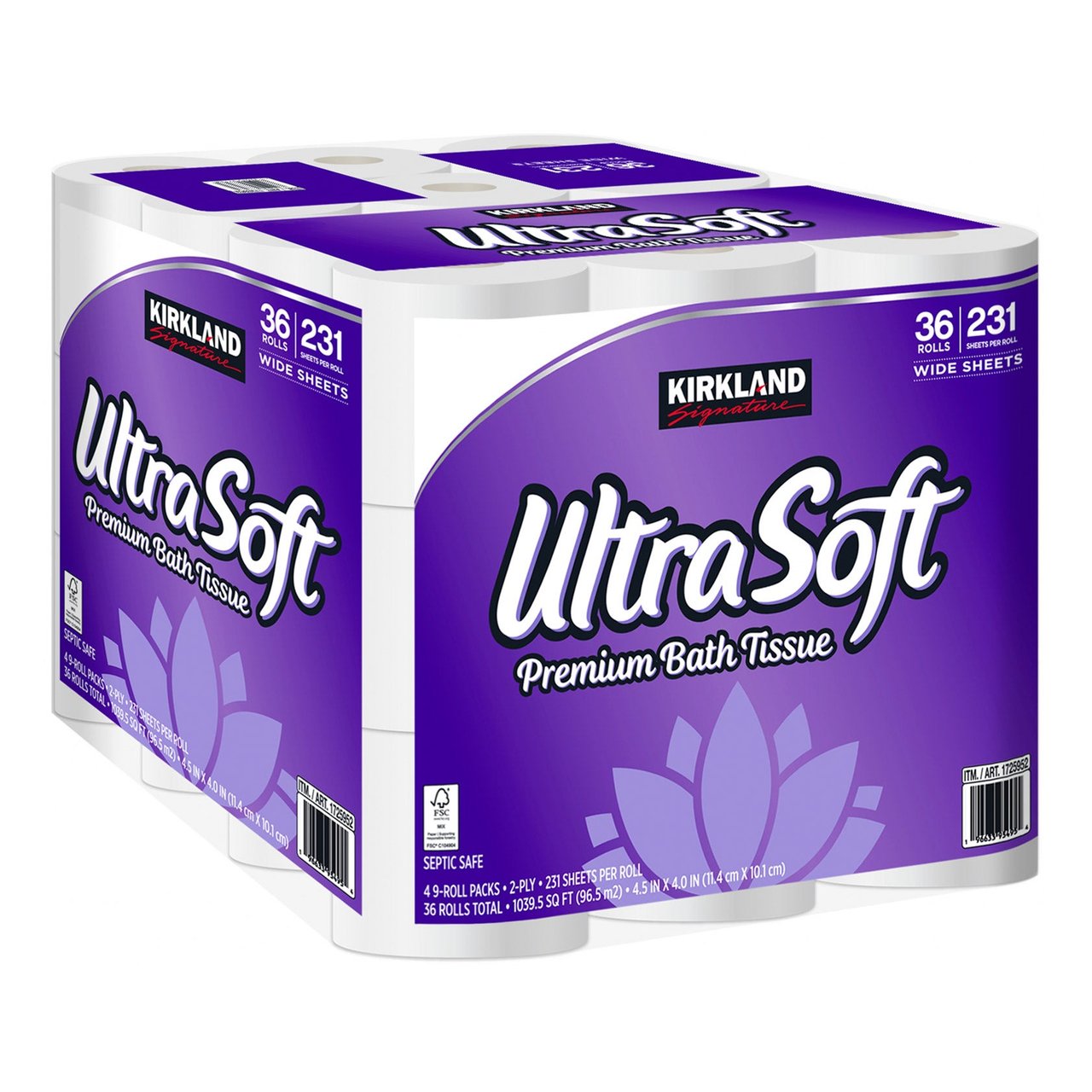 Kirkland Signature Ultra Soft Bath Tissue, 1,039 Sq Ft, 36 Rolls / 231 Sheets - Image 1