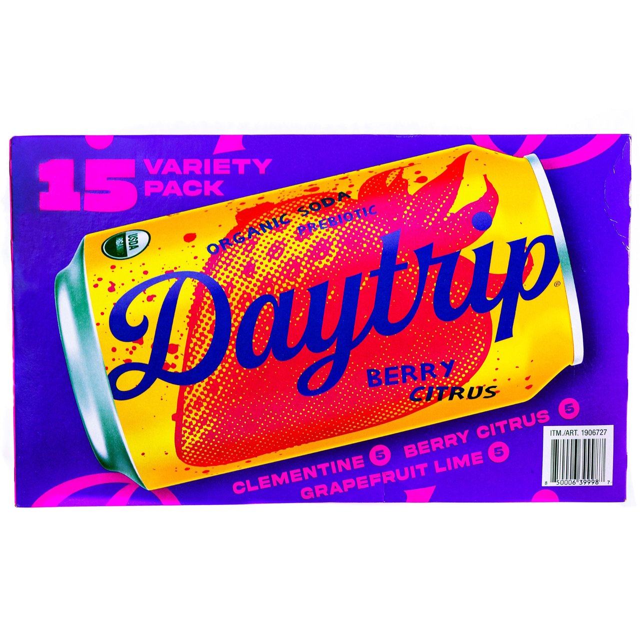 Organic Daytrip Prebiotic Soda, Variety Pack, 15 Count, 12 oz Each - Image 1