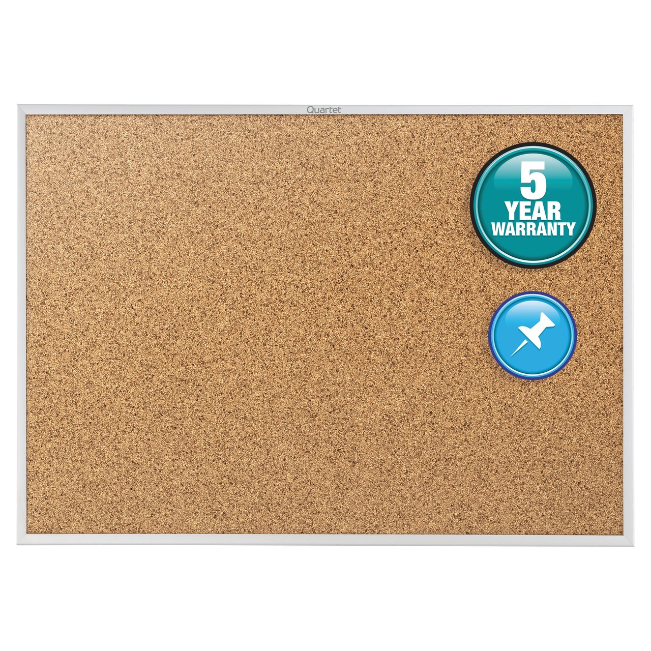 Quartet Classic Series Cork Bulletin Board, 36" x 24", Silver Aluminum Frame - Image 1