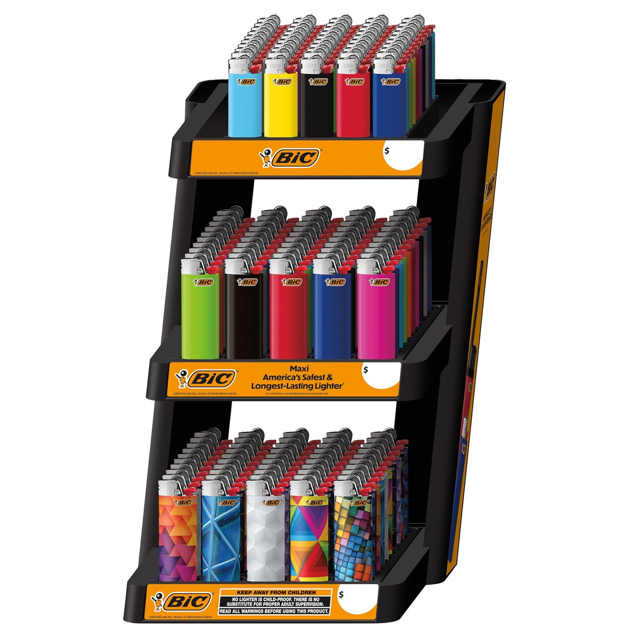 BIC Lighters 3-Tier Display - Mini, Maxi & Geometrics, 50 ct Each