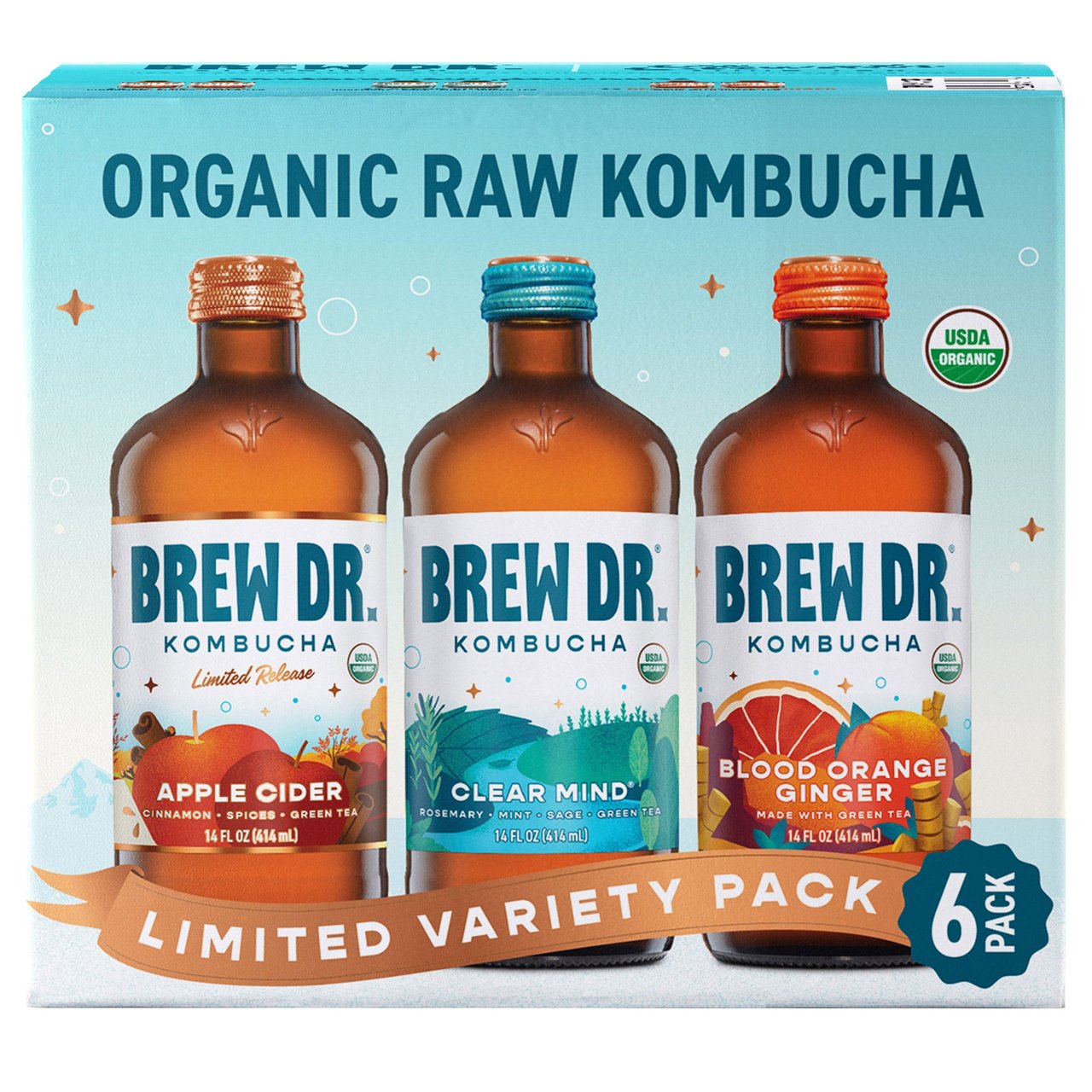 Brew Dr. Kombucha Organic Limited Variety 6/14 FL OZ (2.62 Quarts) - Image 1