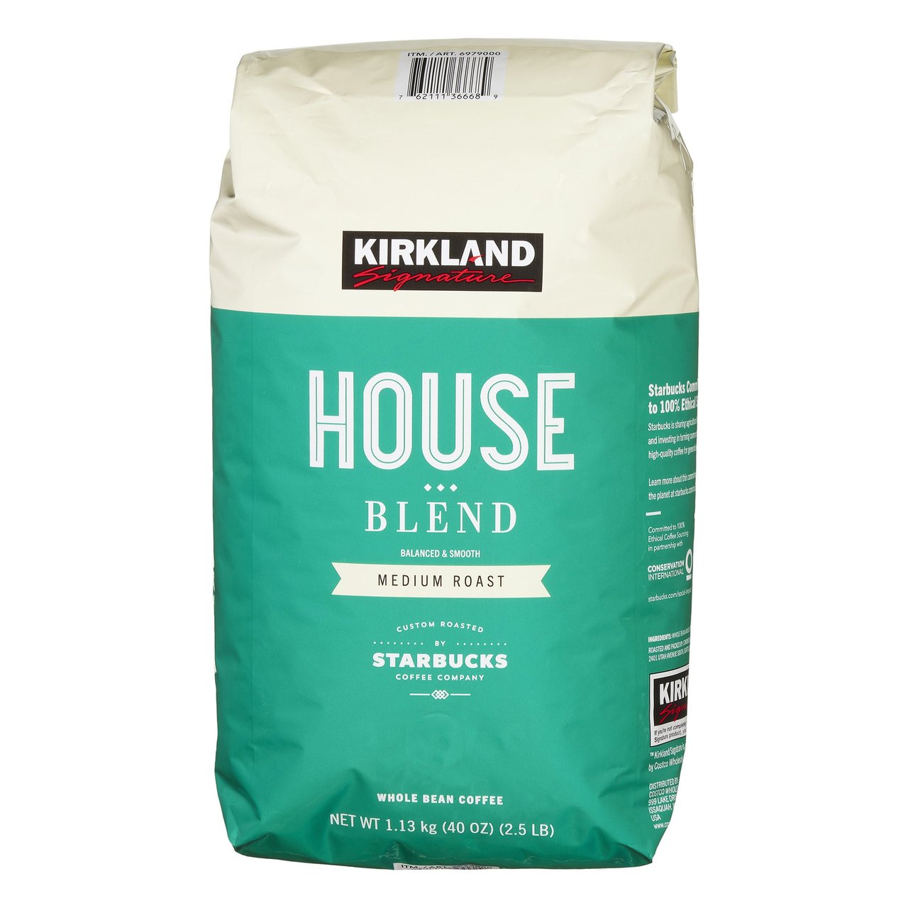 Kirkland Signature Starbucks House Blend Coffee, Medium Roast Whole Bean, 2.5 Pounds - Image 1