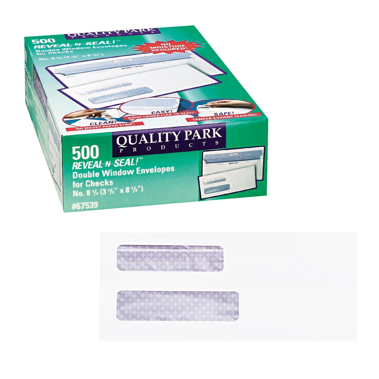 Quality Park #8 Double Window Envelopes Reveal-n-Seal 500 Count (QUA67539) - Image 1