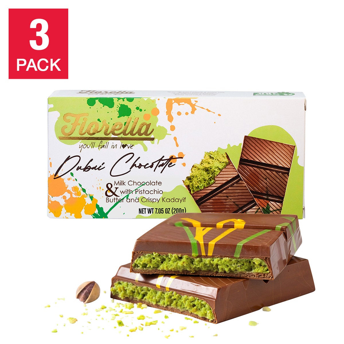 Fiorella Dubai Chocolate 200g Bars 3-Pack - Image 1