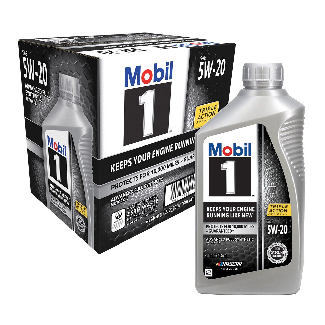 Mobil 1 Advanced Full Synthetic Motor Oil 5W-20, 6 x 1-Quart Bottles - Image 1