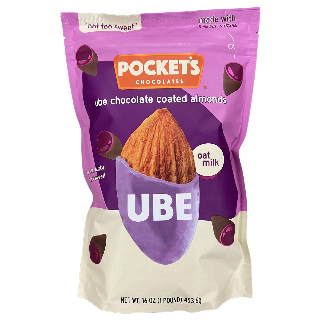 Pocket's Chocolates Ube Chocolate Almonds 16 oz - Image 1