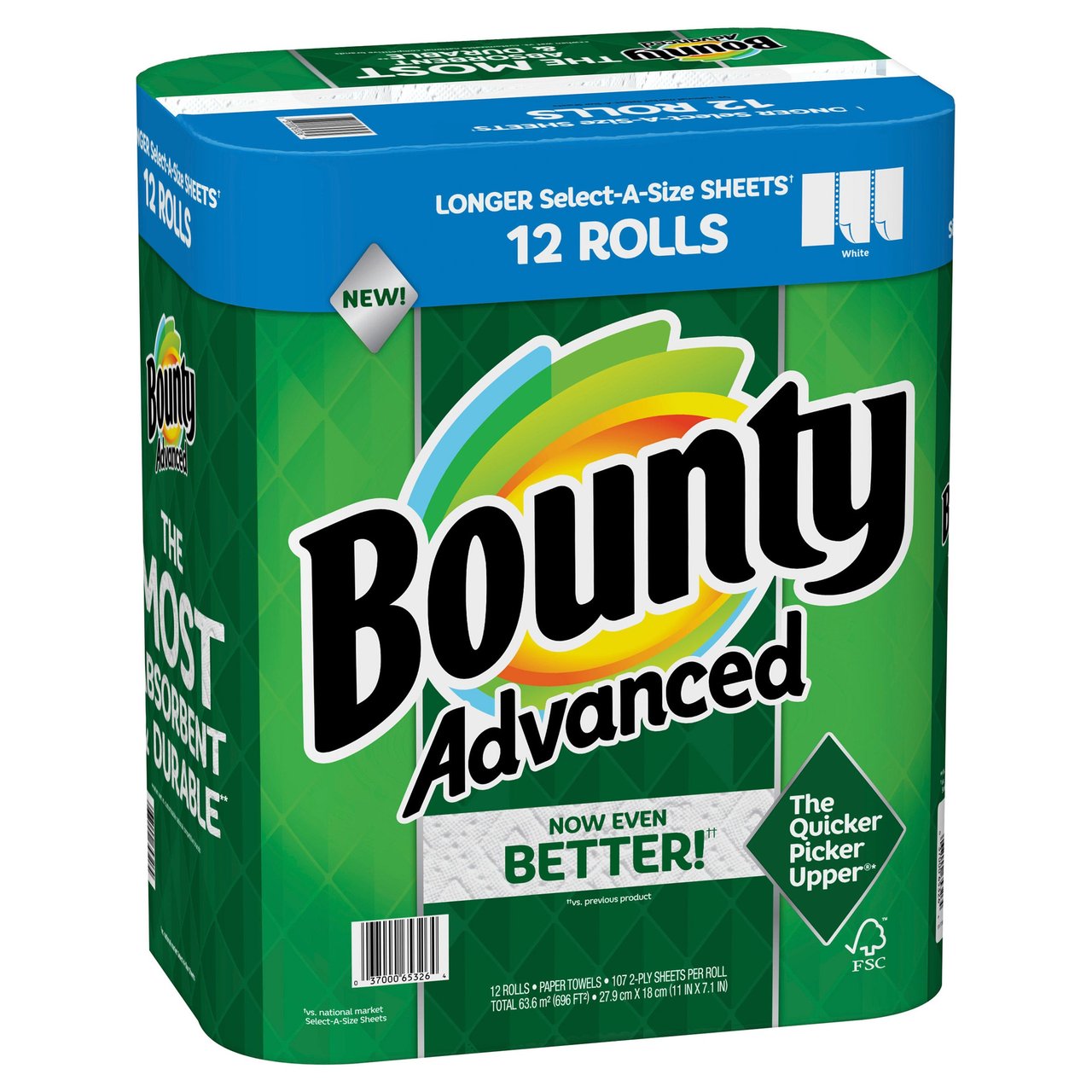 Bounty Advanced Paper Towel 656 Sq Ft 12 Rolls / 107 Sheets - Image 1