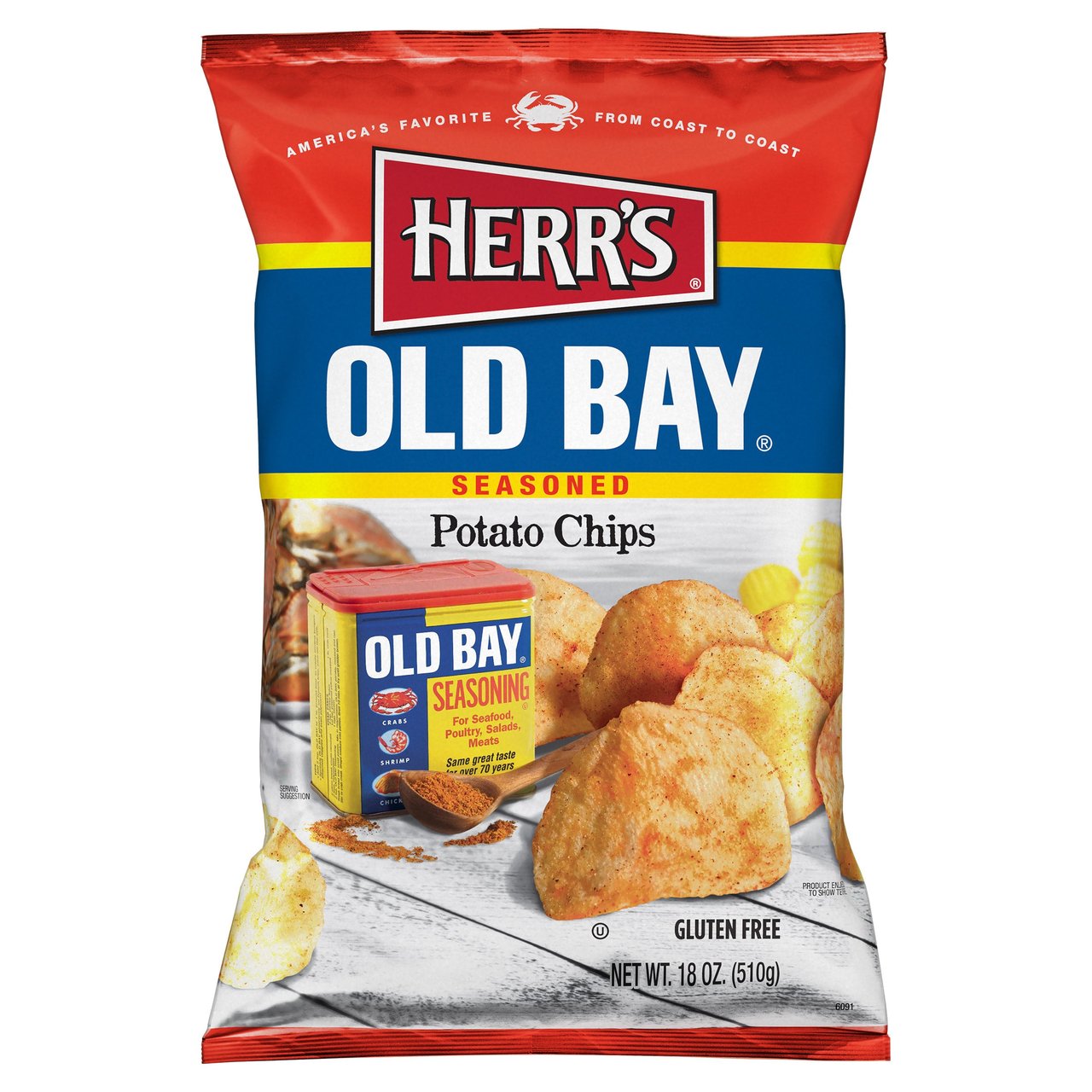 Herr's Old Bay Seasoned Potato Chips, 18 oz (1.125 lbs)