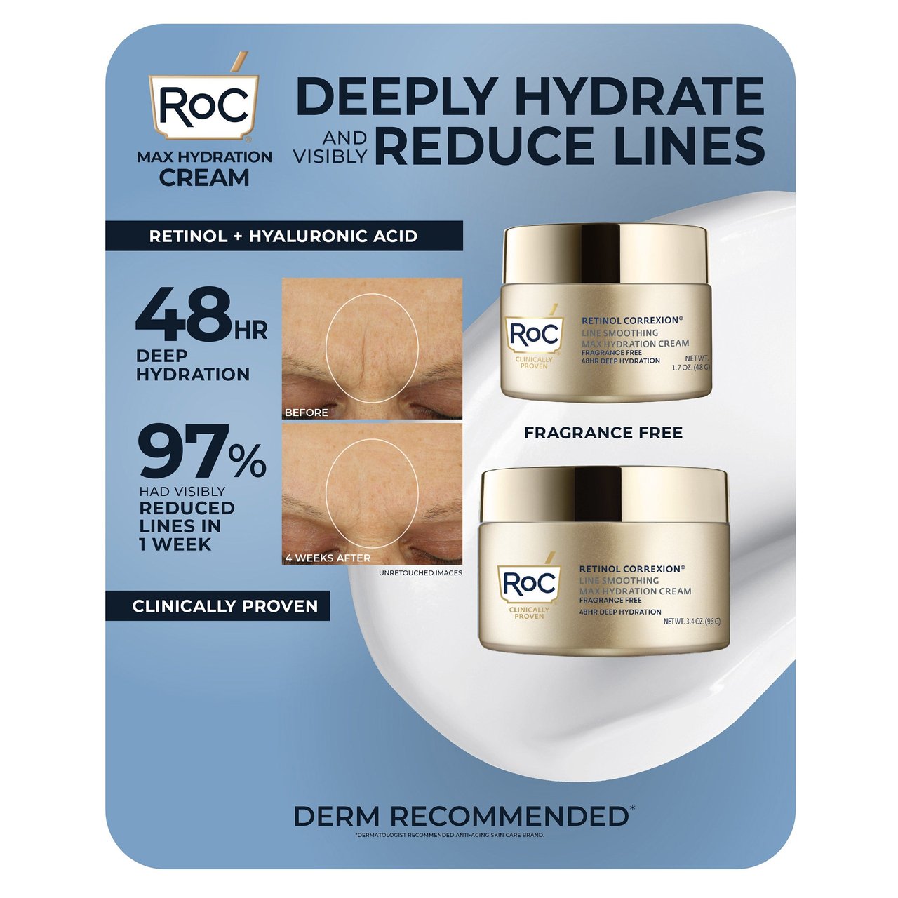 RoC Retinol Correxion Max Hydration Cream, 3.4 oz & 1.7 oz