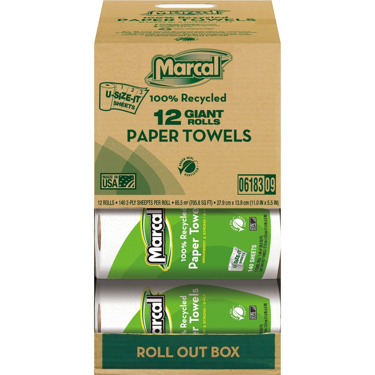 Marcal 100% Recycled Giant Paper Towel Rolls, 2-Ply, 12 ct - Image 1