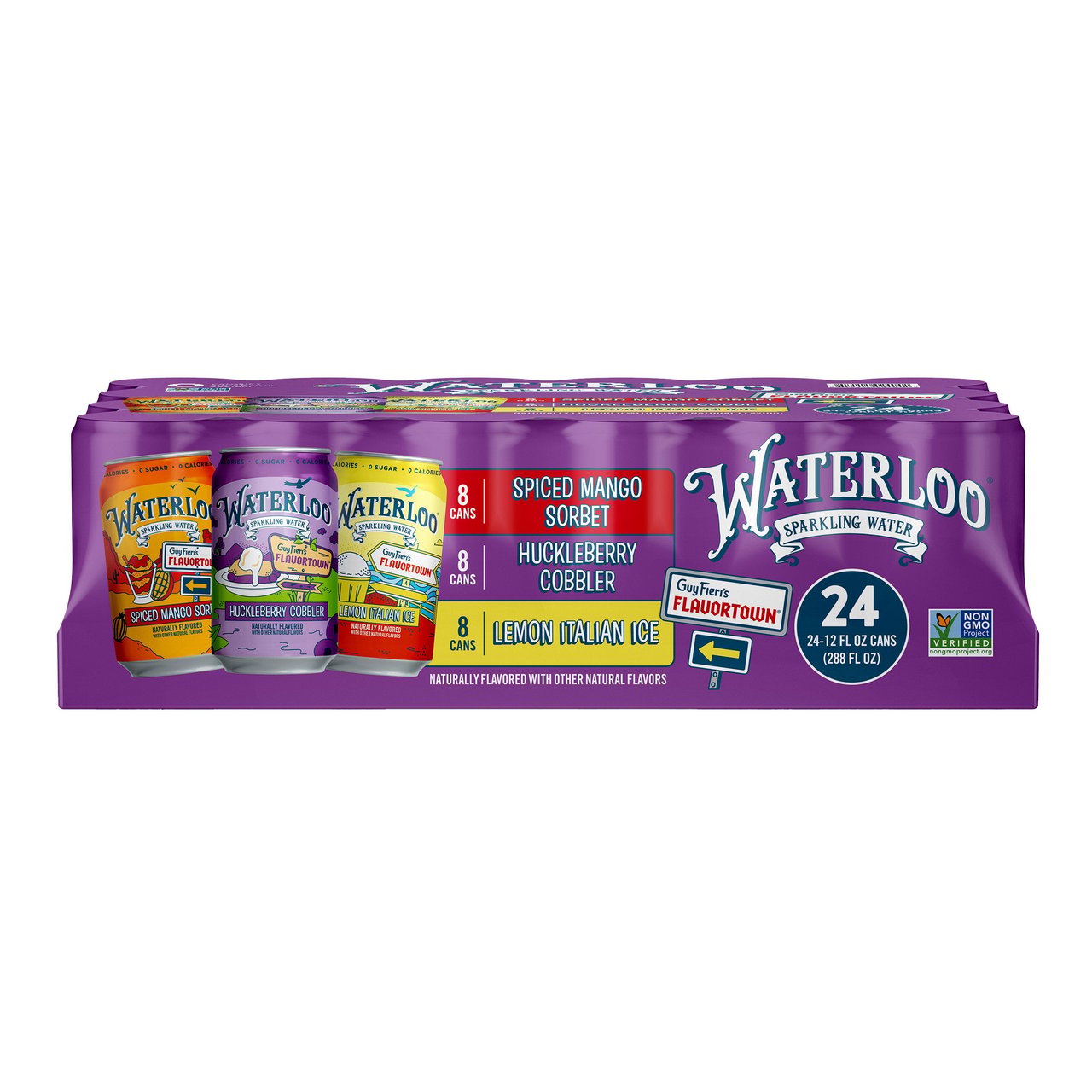 Waterloo x Guy Fieri's Flavortown Sparkling Water Variety Pack, 24 CT / 12 OZ - Image 1