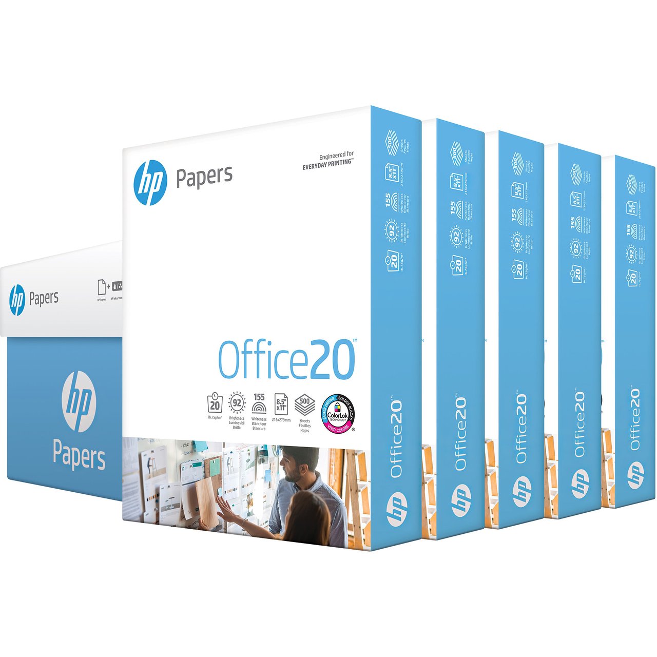 HP Office 20 Printer Paper, 92 Bright, 20 lb, White, 8.5" x 11", 5 Reams, 2500 Sheets