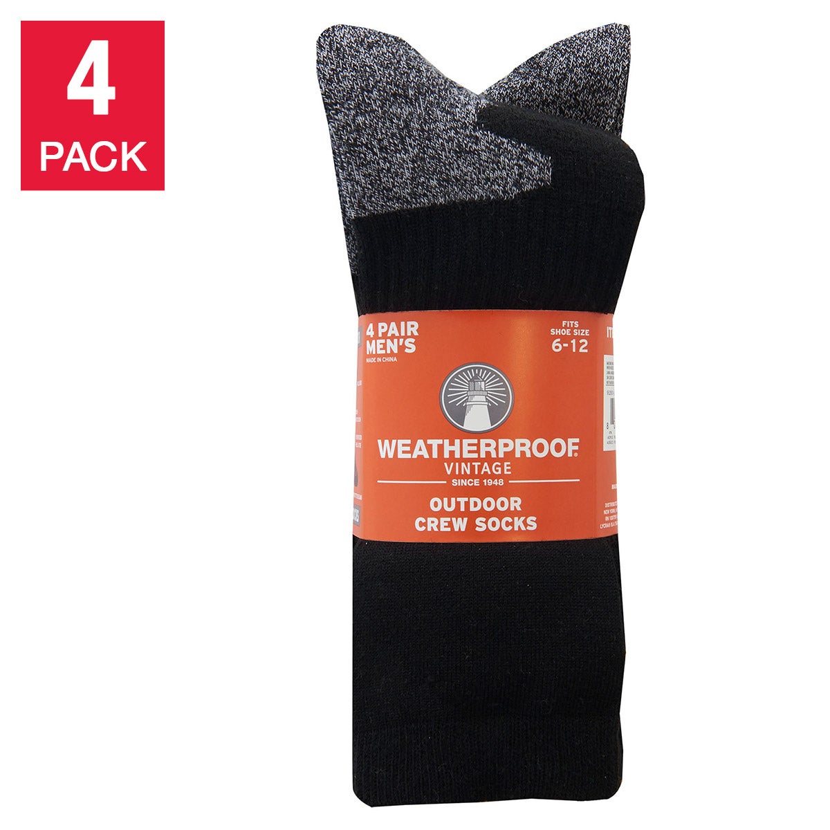 Weatherproof Men's Outdoor Crew Socks, 4-Pack (Shoe Size 6-12)