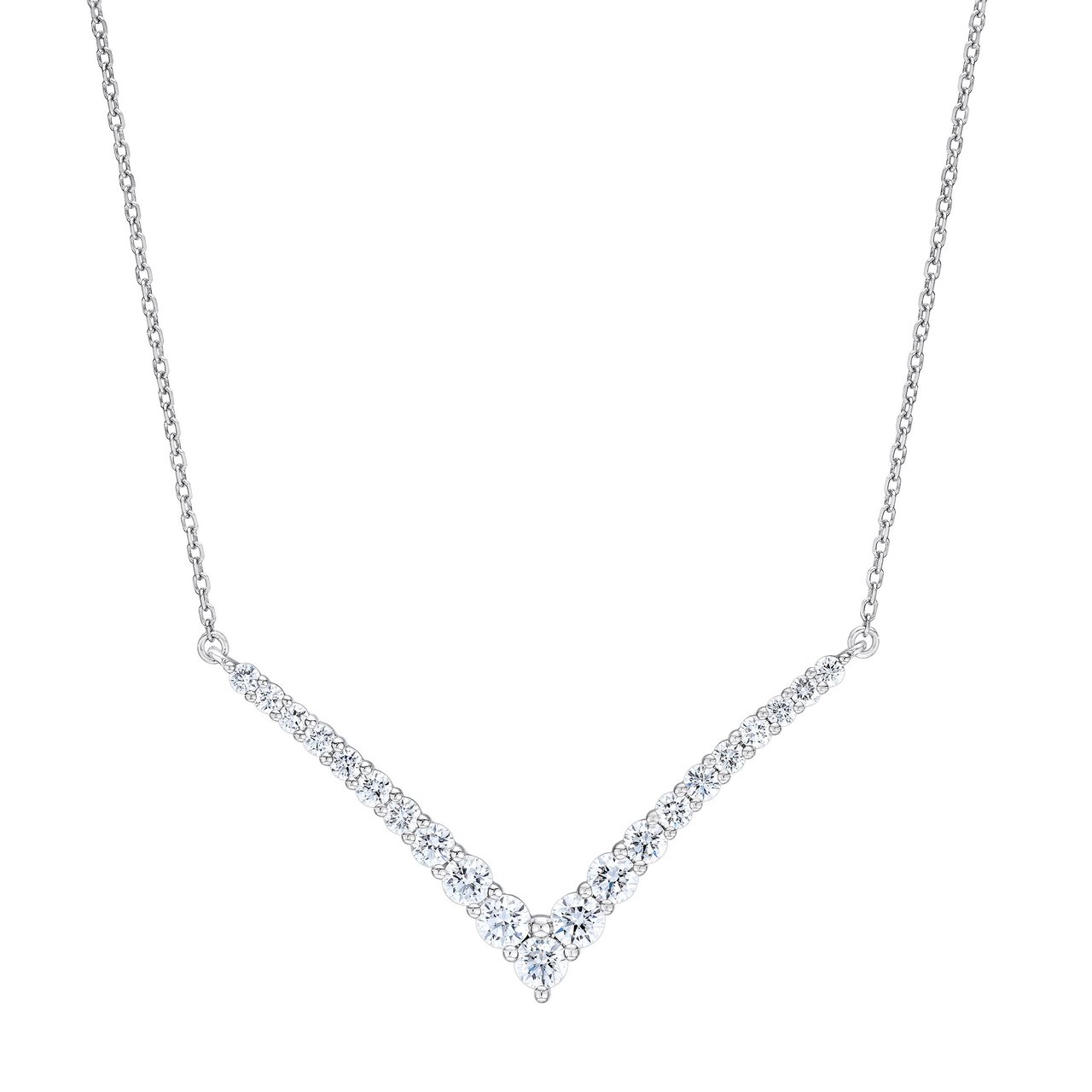 14kt White Gold VS2 I 1.50ctw Round Diamond Chevron Necklace - Image 1