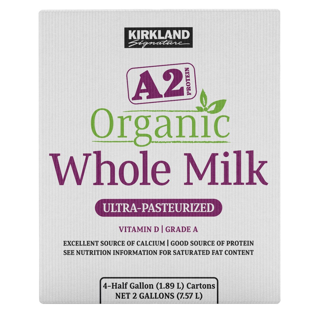 Kirkland Signature Organic A2 Protein Whole Milk, 4 Half-Gallon Containers - Image 1