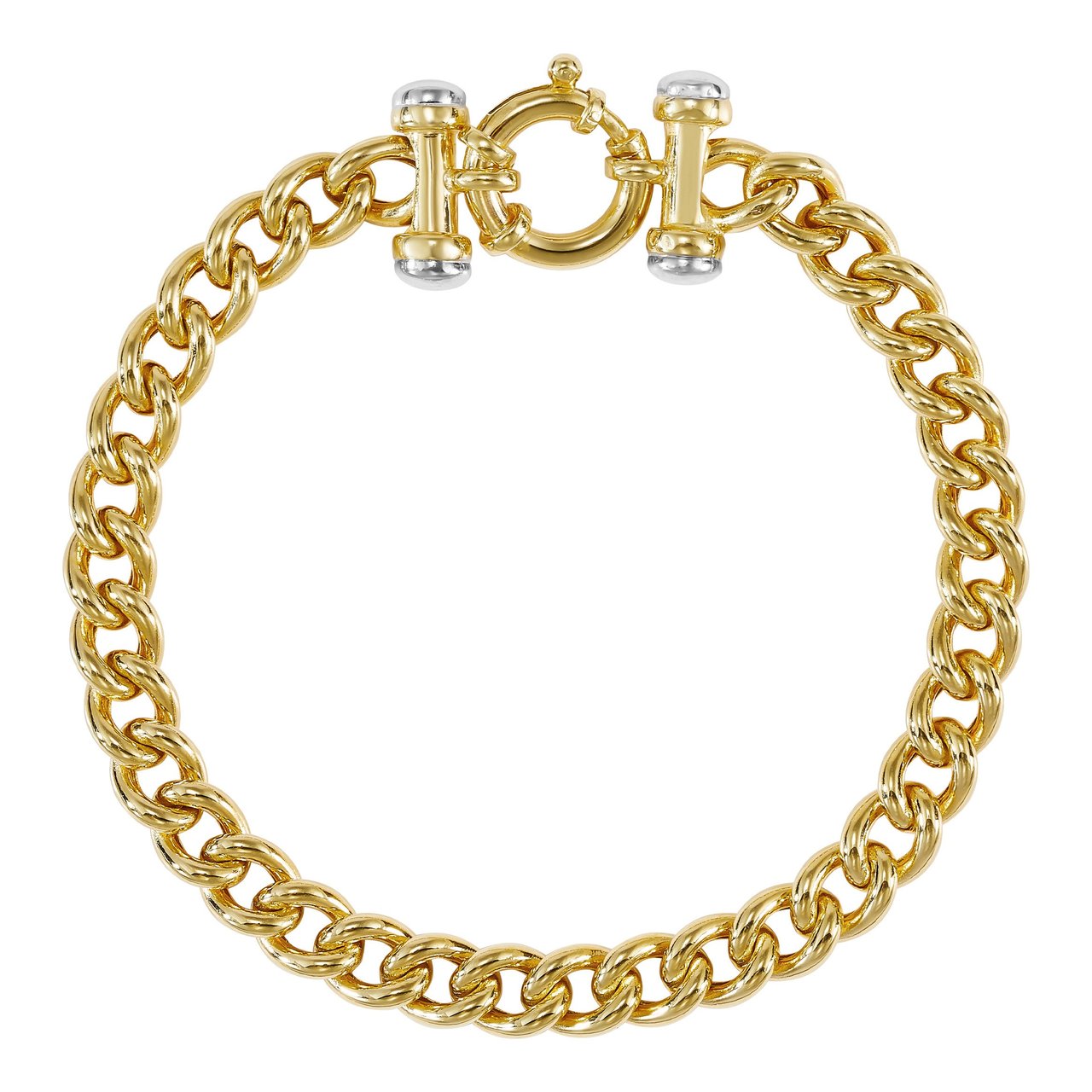 14KT Two-Tone Gold 7.5" Link Bracelet Made in Italy - Image 1